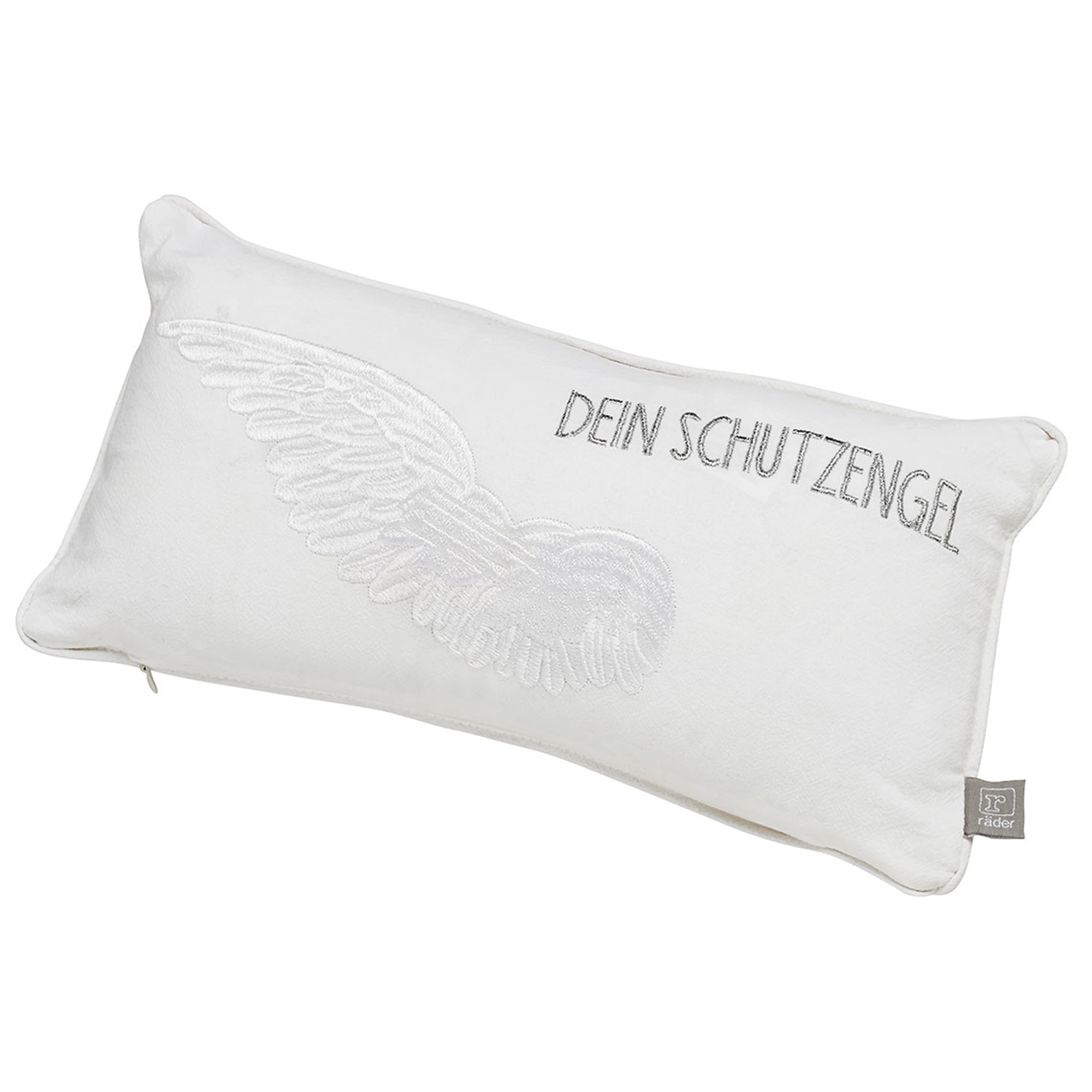 Kissen, Winged-Design, Weiß, Stickerei, Reißverschluss