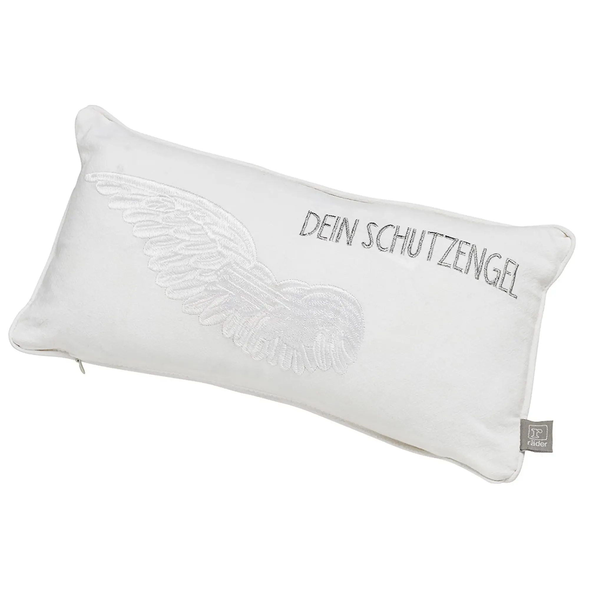 Kissen, Winged-Design, Weiß, Stickerei, Reißverschluss