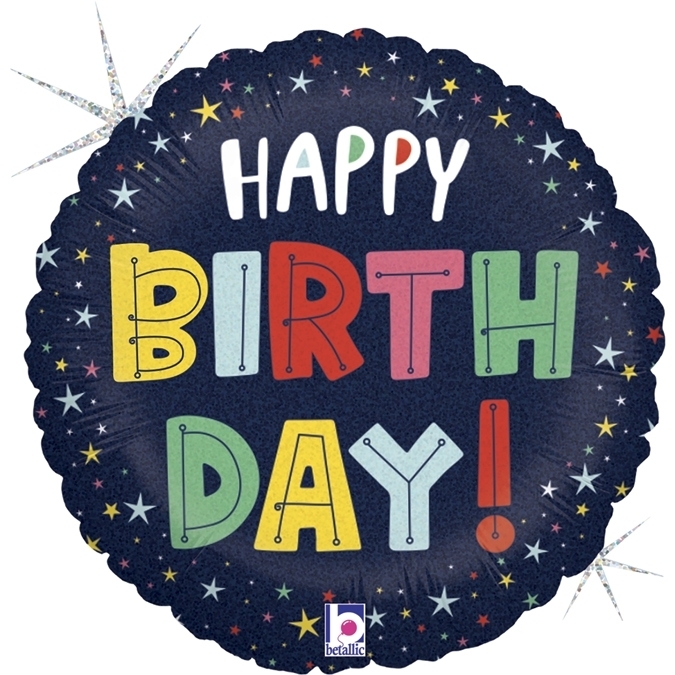 Folienballon bunte Sterne "Happy Birhtday" holografisch 45cm Folienballon bunte Sterne "Happy Birhtday" holografisch 45cm