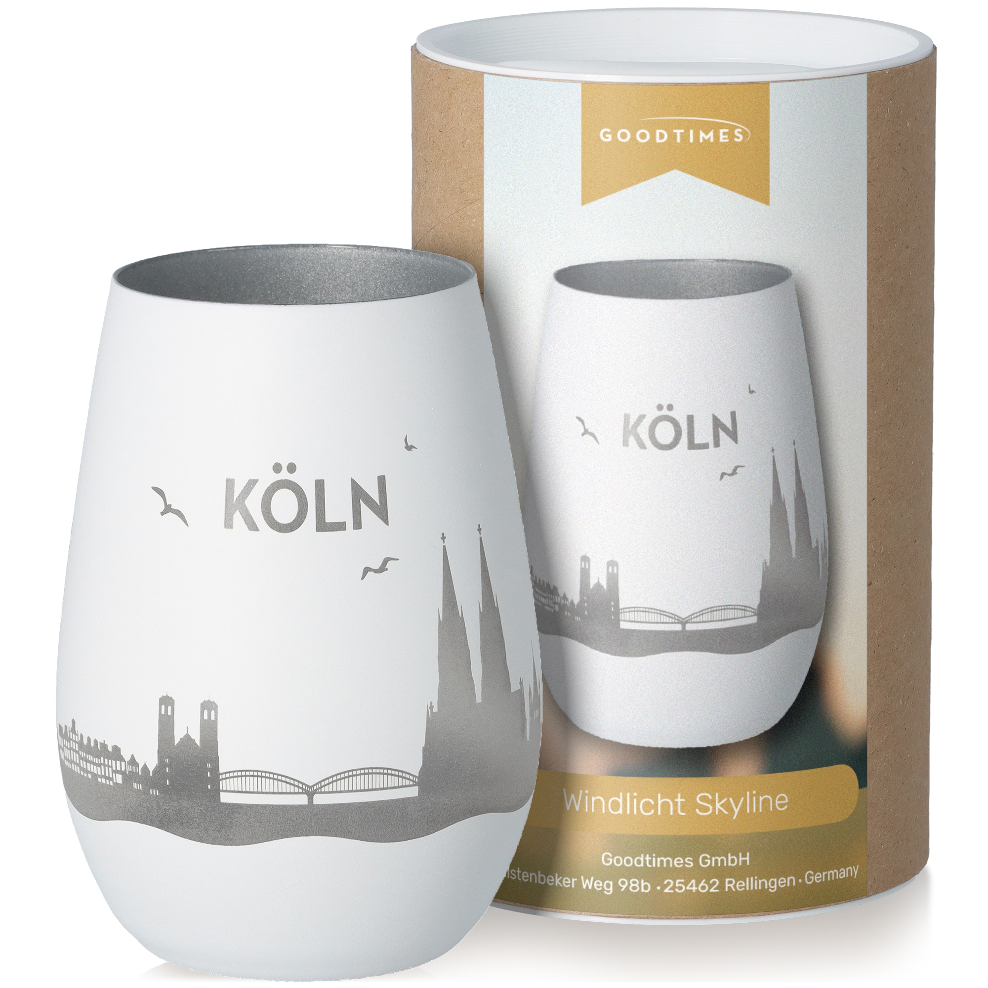 Windlicht Skyline Köln Weiß/Silber Töpferei, Krug, Glas, Tasse