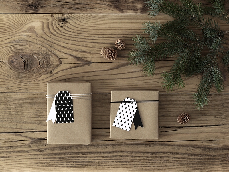 Geschenkanhänger Weihnachtsbaum Schwarz & Weiß Geschenkanhänger Weihnachtsbaum Schwarz & Weiß