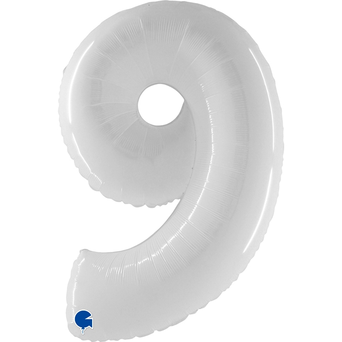 Folienballon Zahl 9 Shiny White 100cm/40" Folienballon Zahl 9 Shiny White 100cm/40"