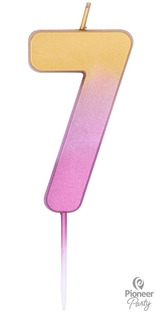 Zahlenkerze "7", Rosa/Gold Zahlenkerze "7", Rosa/Gold
