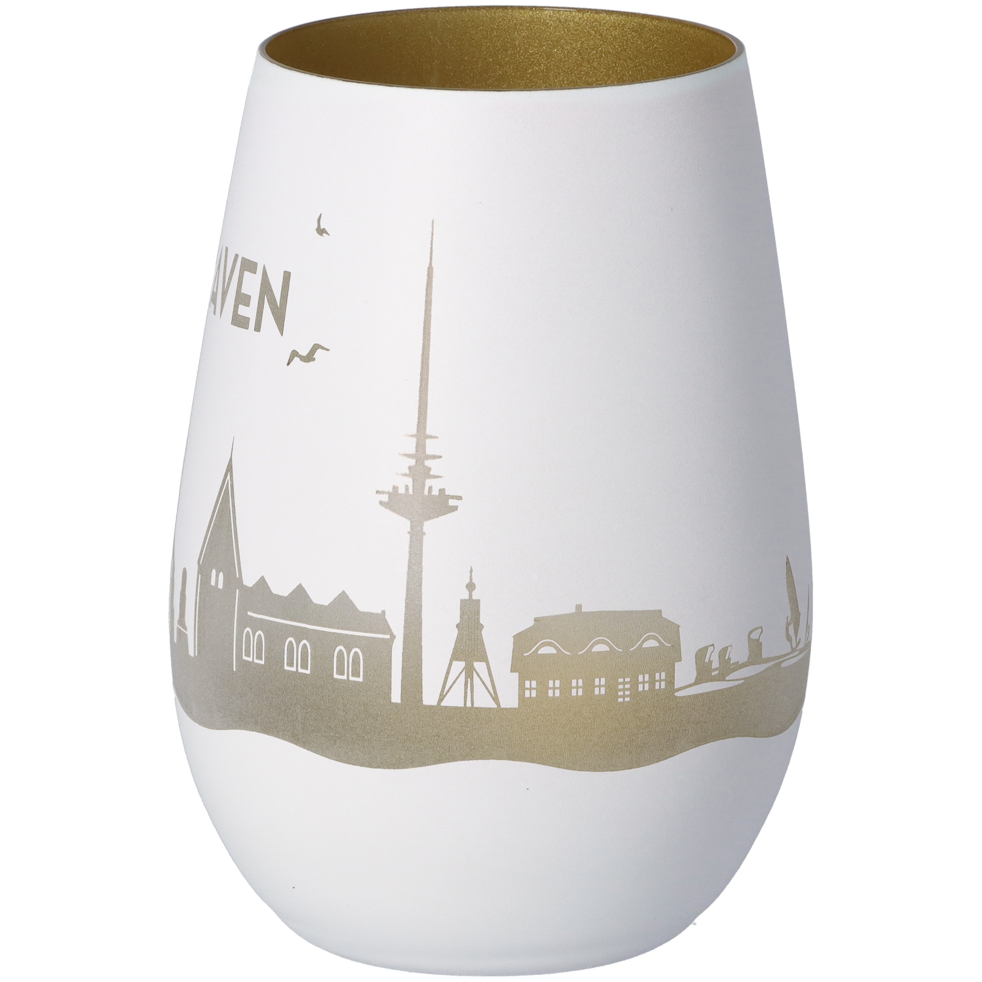 Windlicht Skyline Cuxhaven Weiß/Gold Windlicht Skyline Cuxhaven Weiß/Gold
