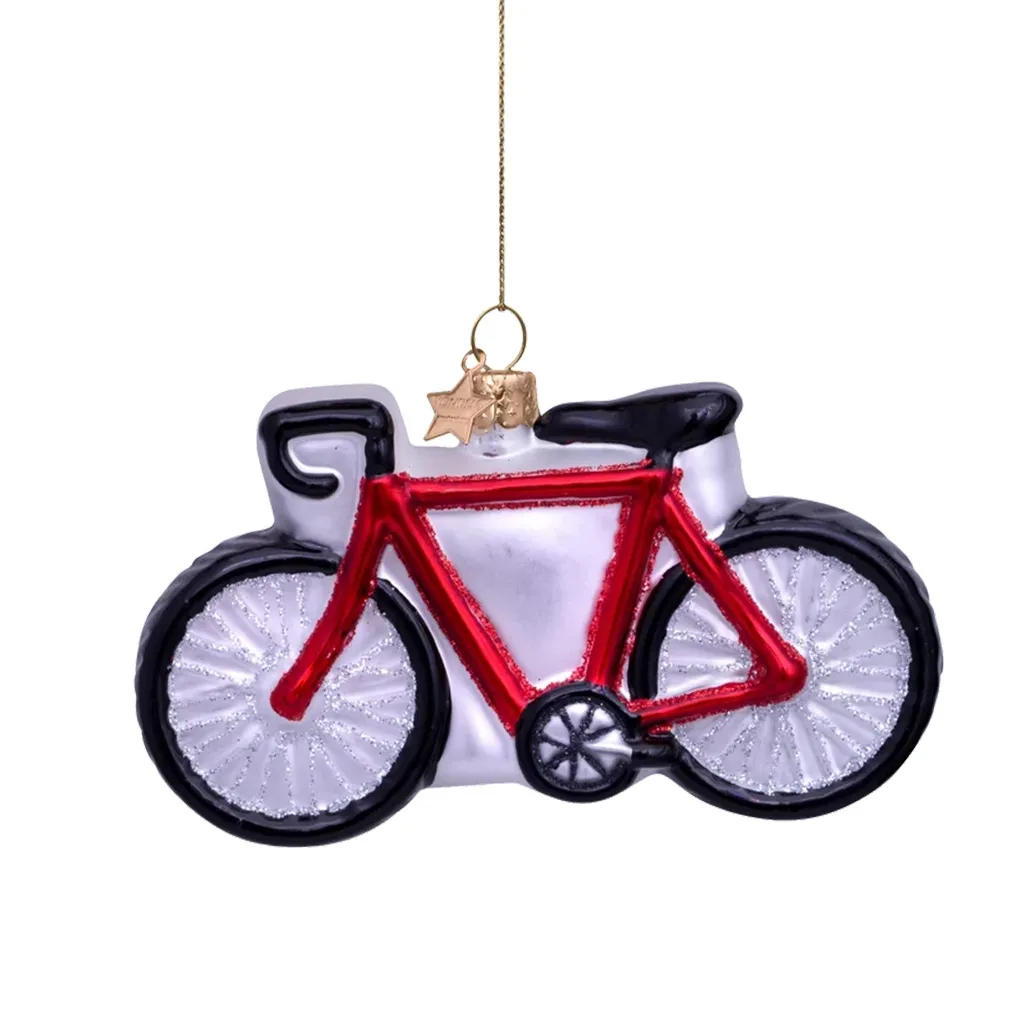 Weihnachtsbaum-Schmuck, Fahrrad-Ornament, Glanz-Glitzer, Rot-Silber, Hanging ornament