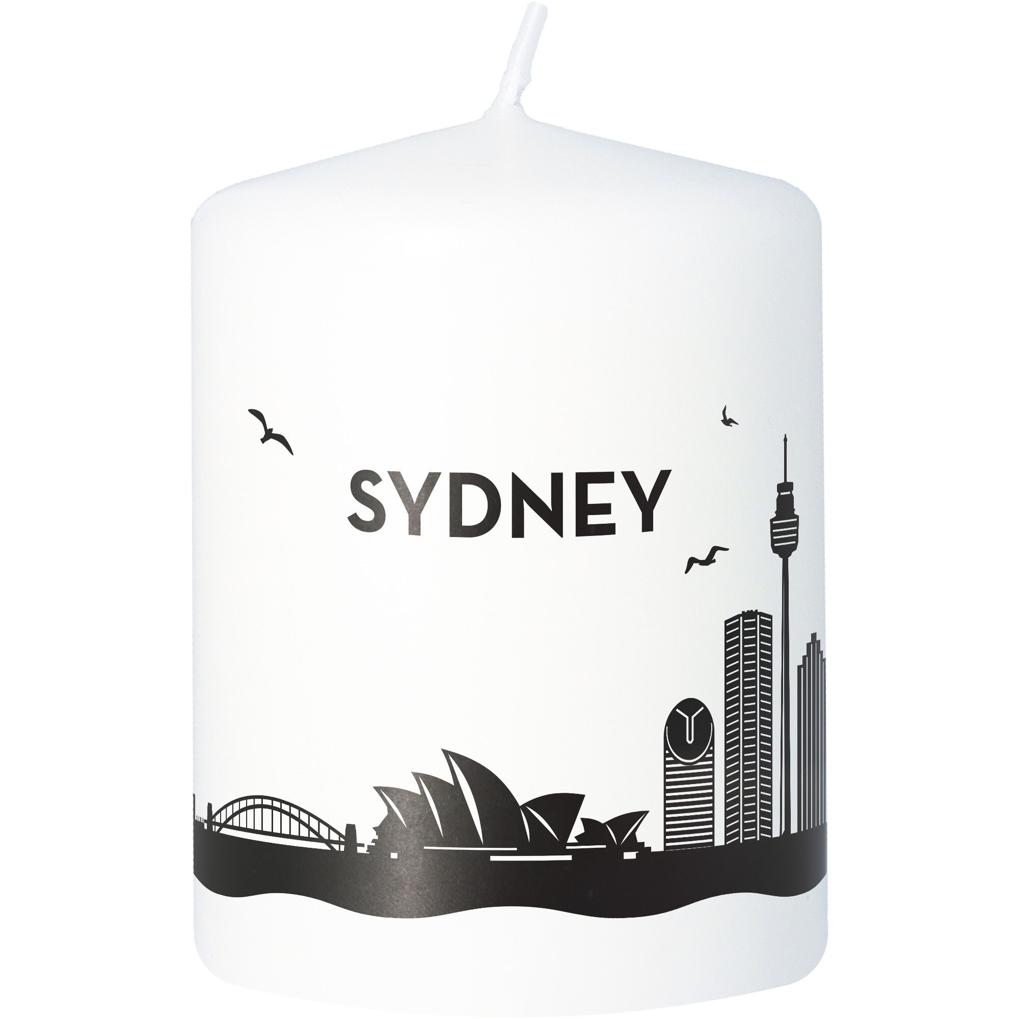 Stumpenkerze Skyline Sydney Weiß Kerze, Tier, Vogel