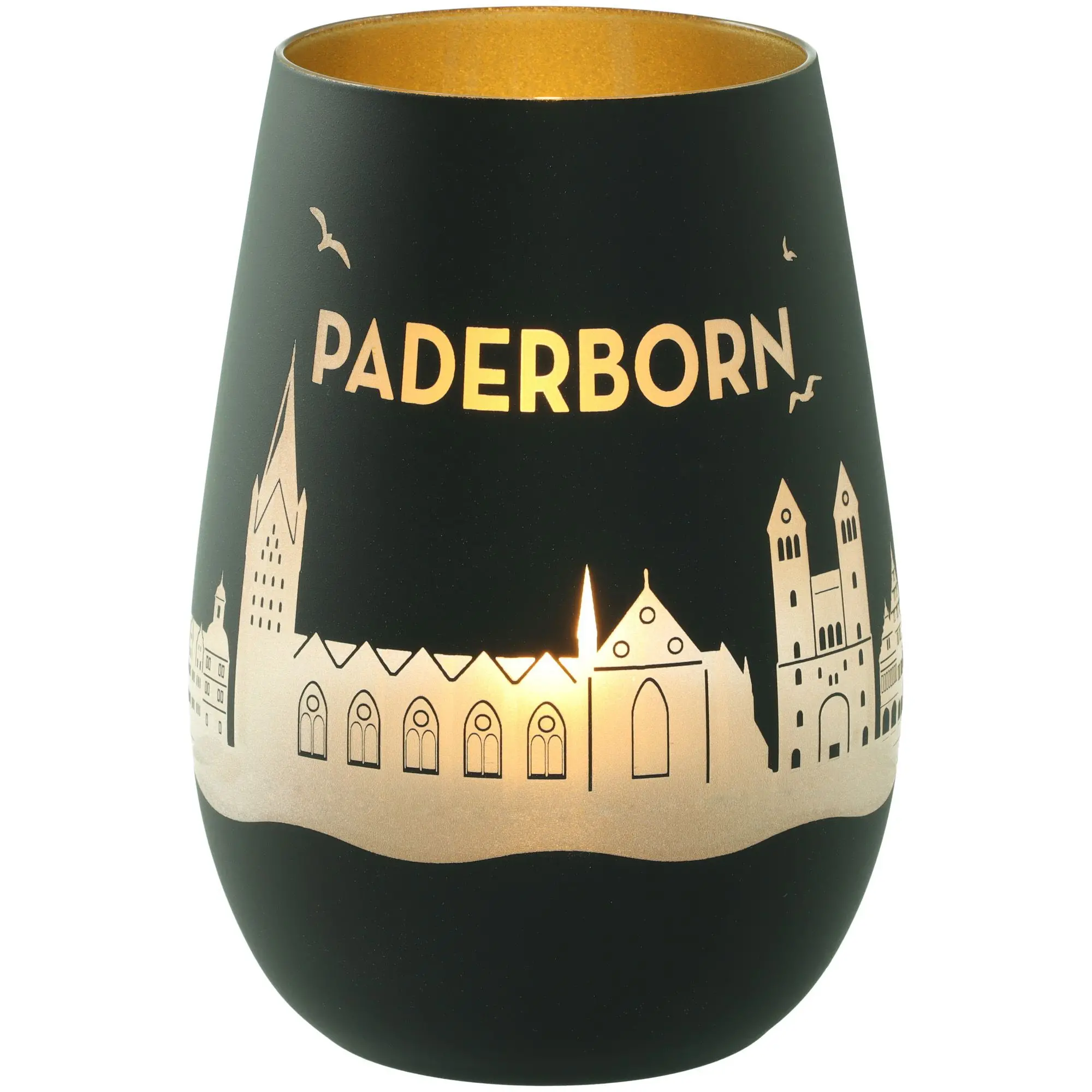 Windlicht Skyline Paderborn Schwarz/Gold