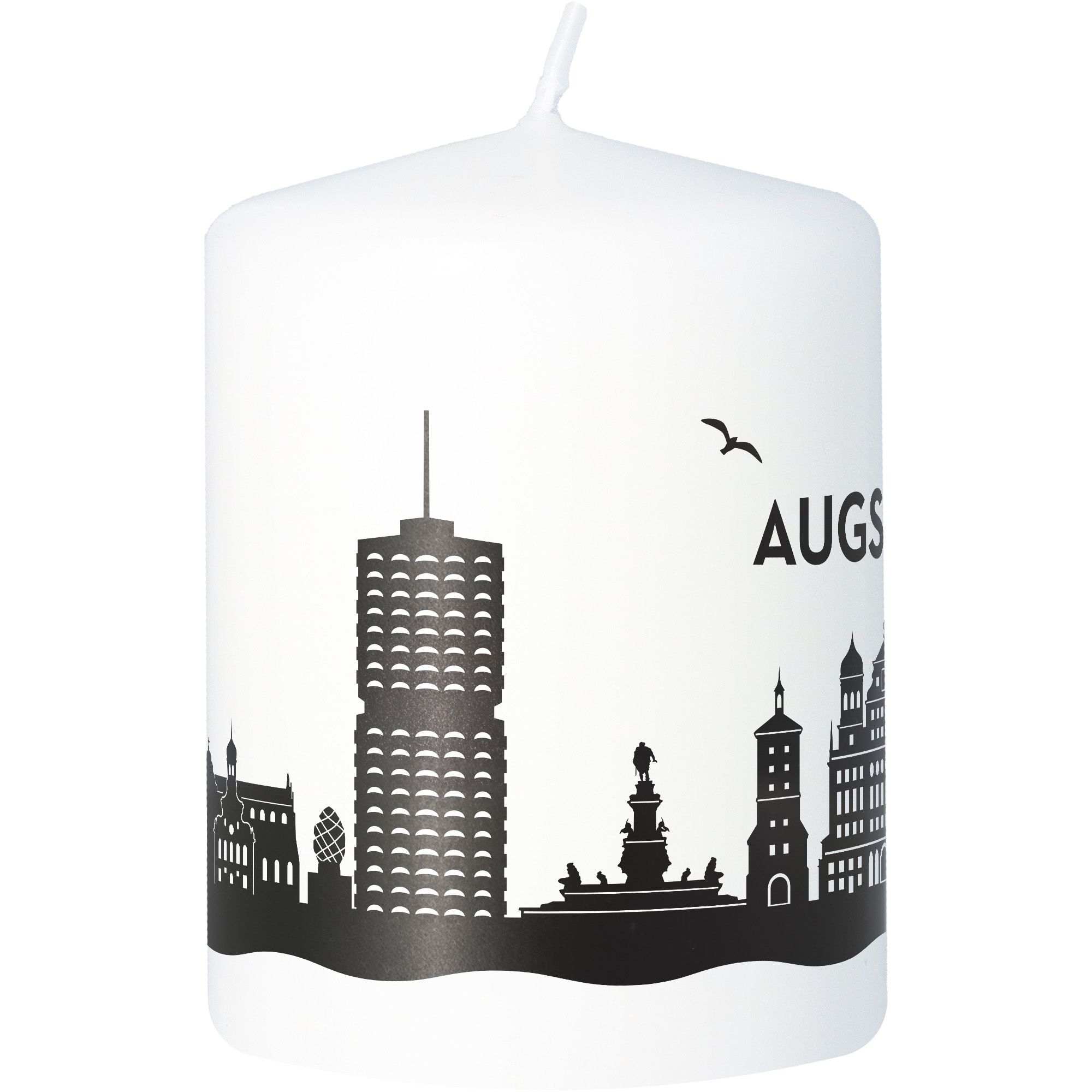 Stumpenkerze Skyline Augsburg Weiß Stumpenkerze Skyline Augsburg Weiß