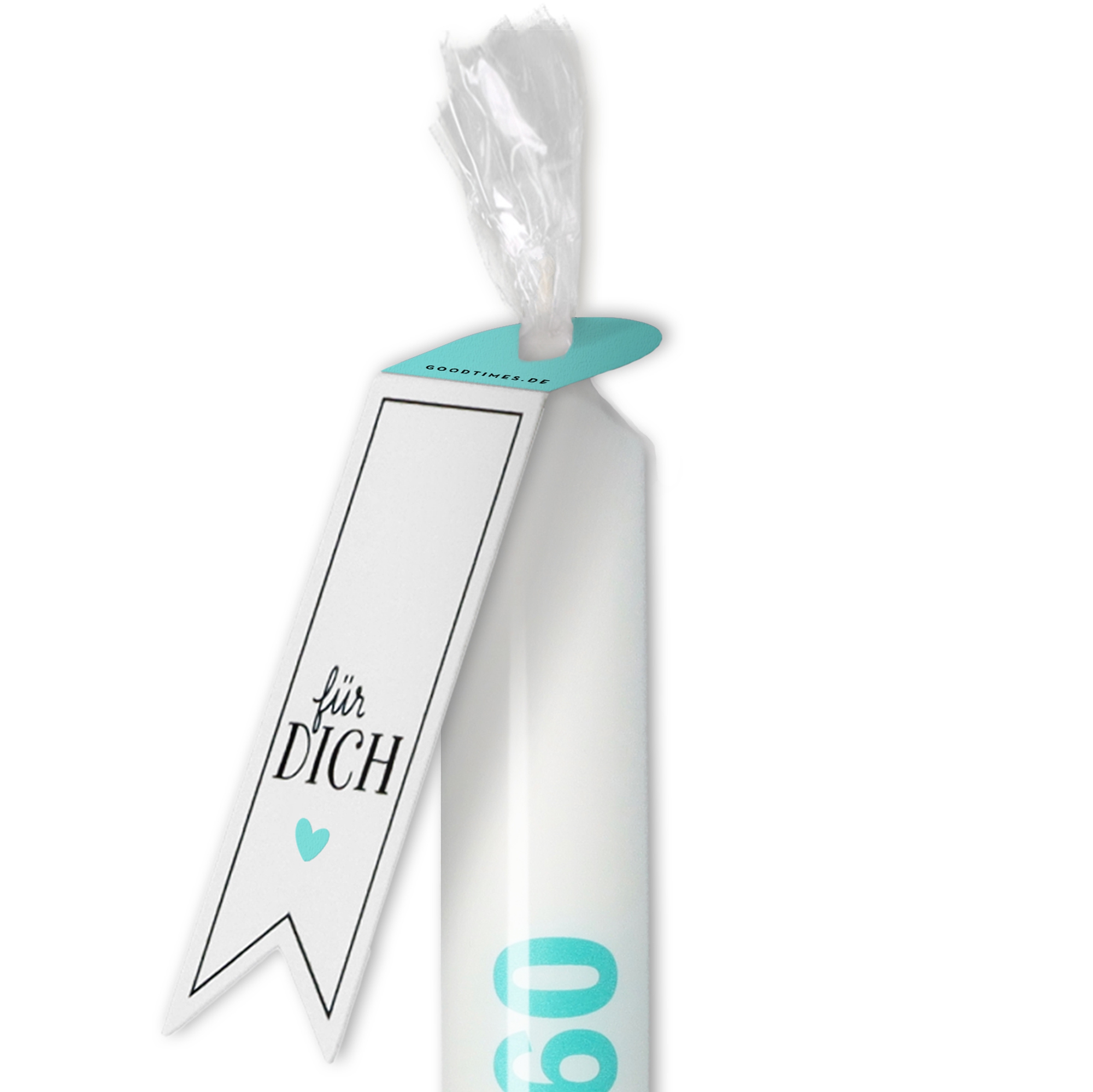 Stabkerze Weiß, Türkis "Runde 60" Stabkerze Weiß, Türkis "Runde 60"