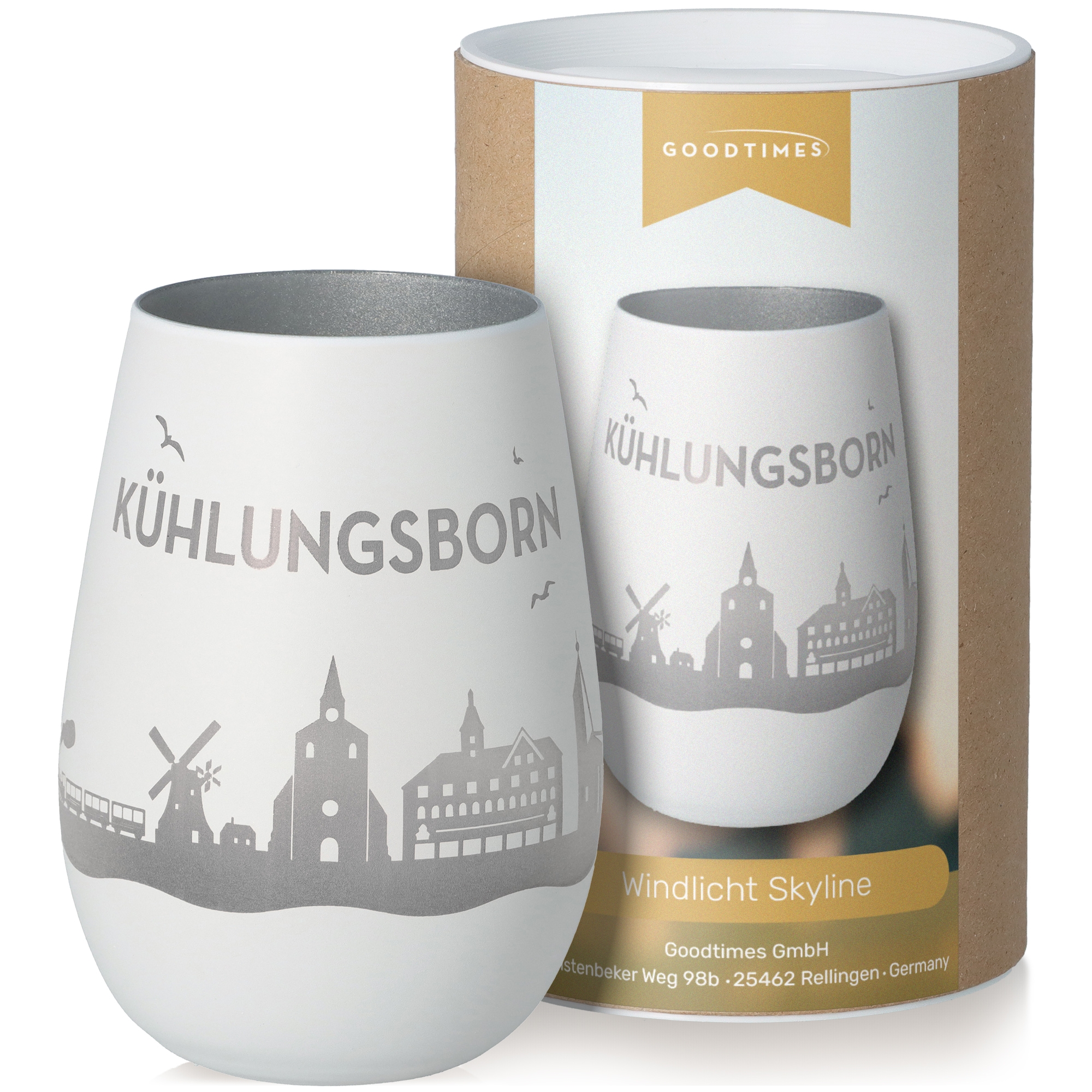 Windlicht Skyline Kühlungsborn Weiß/Silber Töpferei, Tasse
