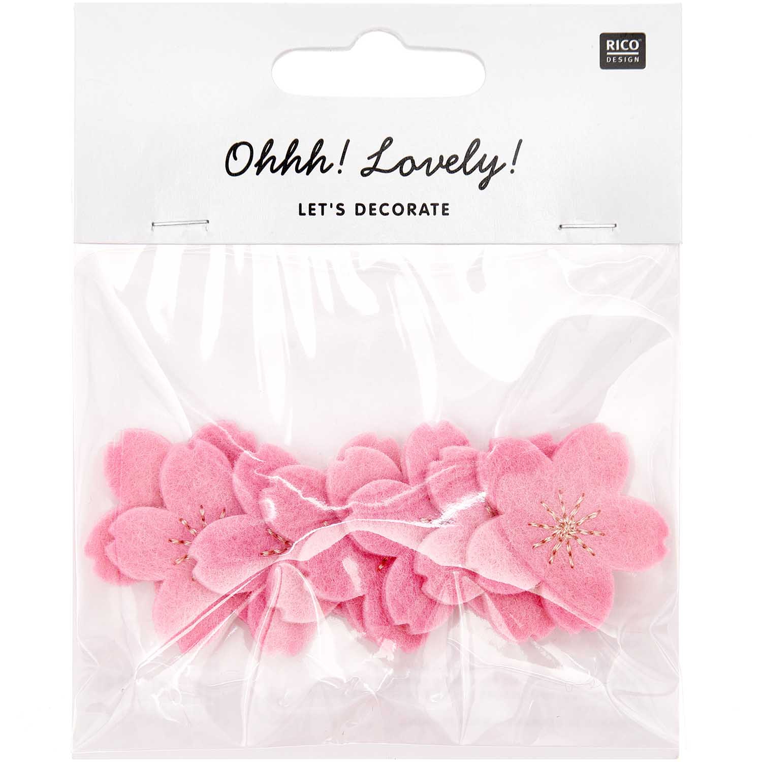 8 Kirschblüten aus Filz, Pink/Gold 8 Kirschblüten aus Filz, Pink/Gold