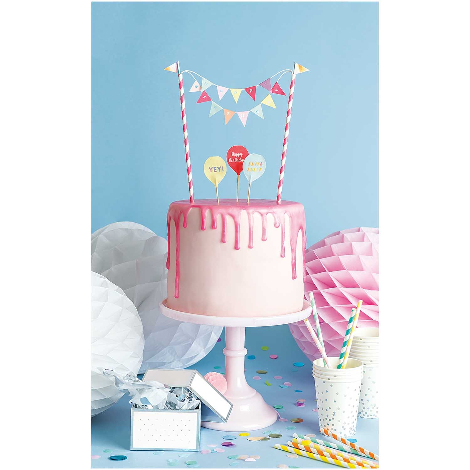 Cake Topper - Girlande Happy Birthday pastell