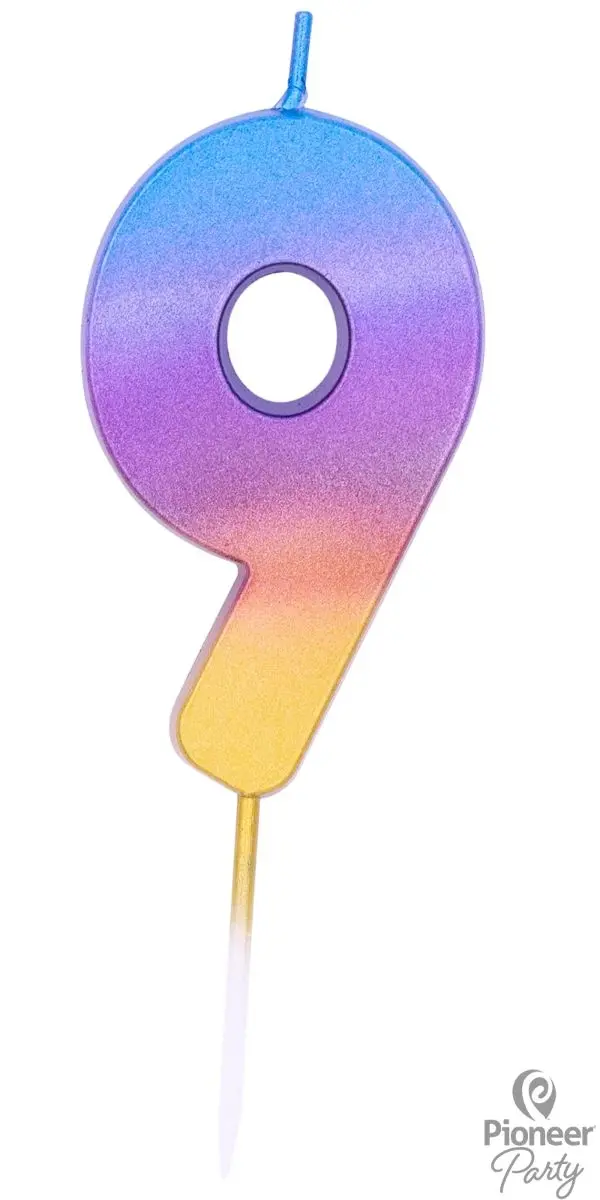 Zahlenkerze "9", Regenbogen