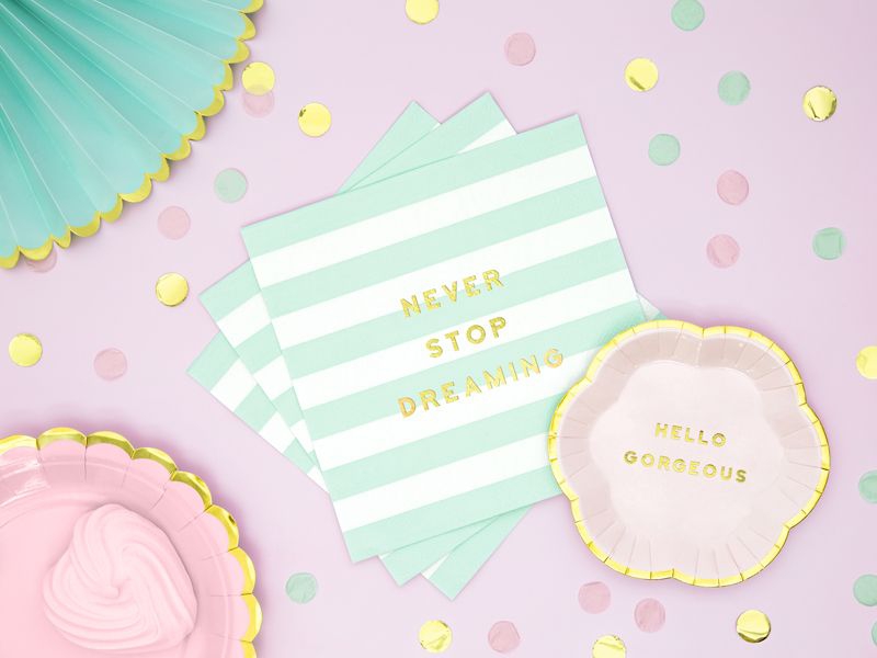 20 Servietten "Never stop dreaming", Mint/Gold