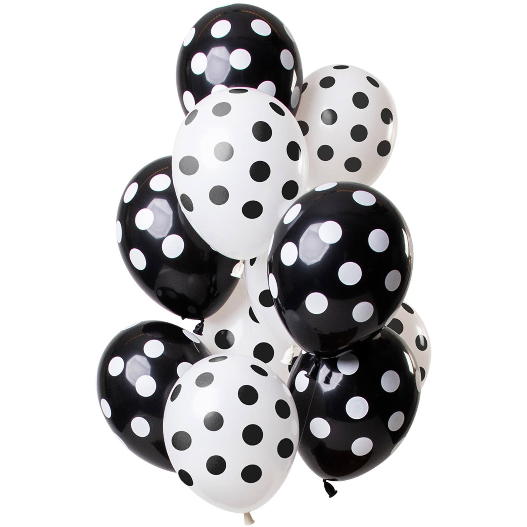 12 Latexballons im Set "Polka Dots Schwarz/Weiß" Ø 33cm