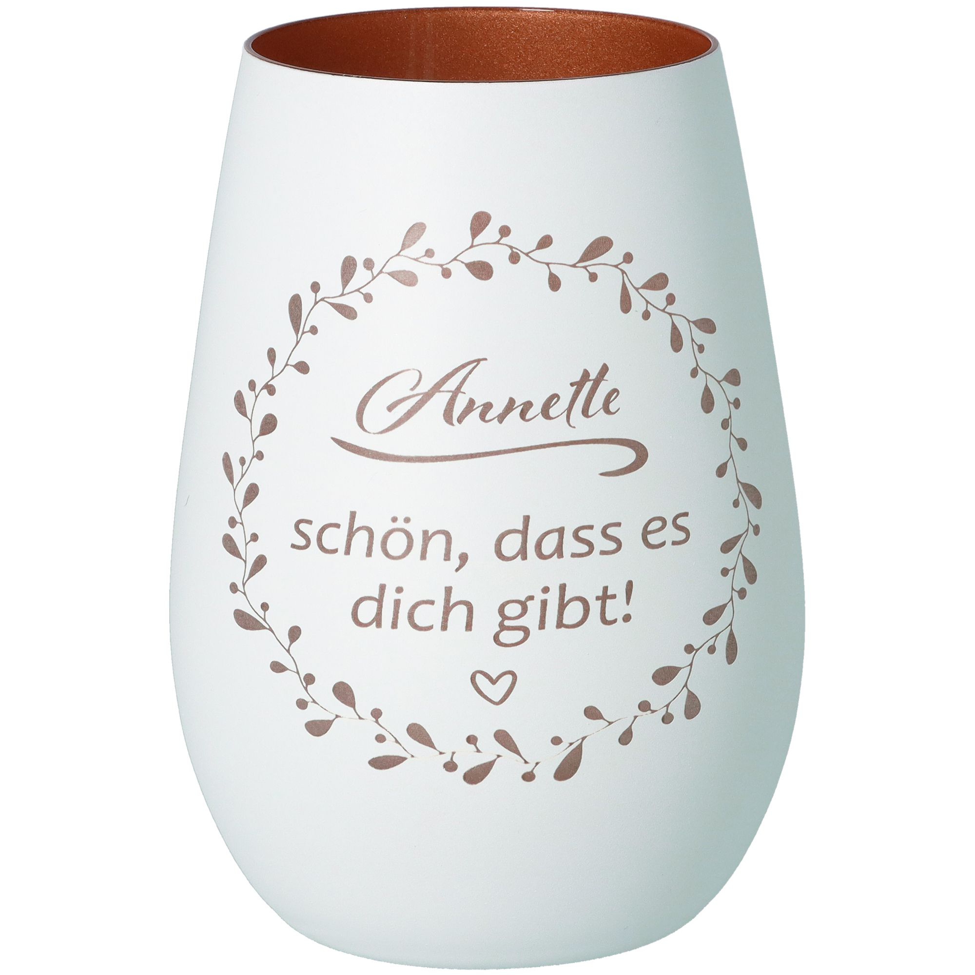 Windlicht Schön, dass es dich gibt "Name" Weiß/Bronze 465ml Windlicht Schön, dass es dich gibt "Name" Weiß/Bronze 465ml