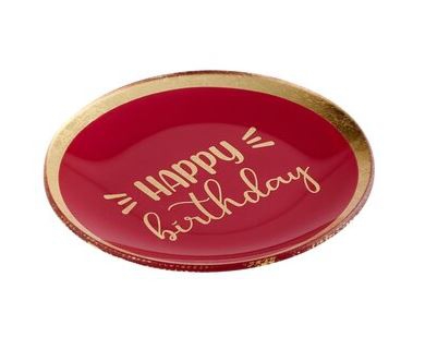 Glasteller "Happy Birthday",Pink/Gold - M