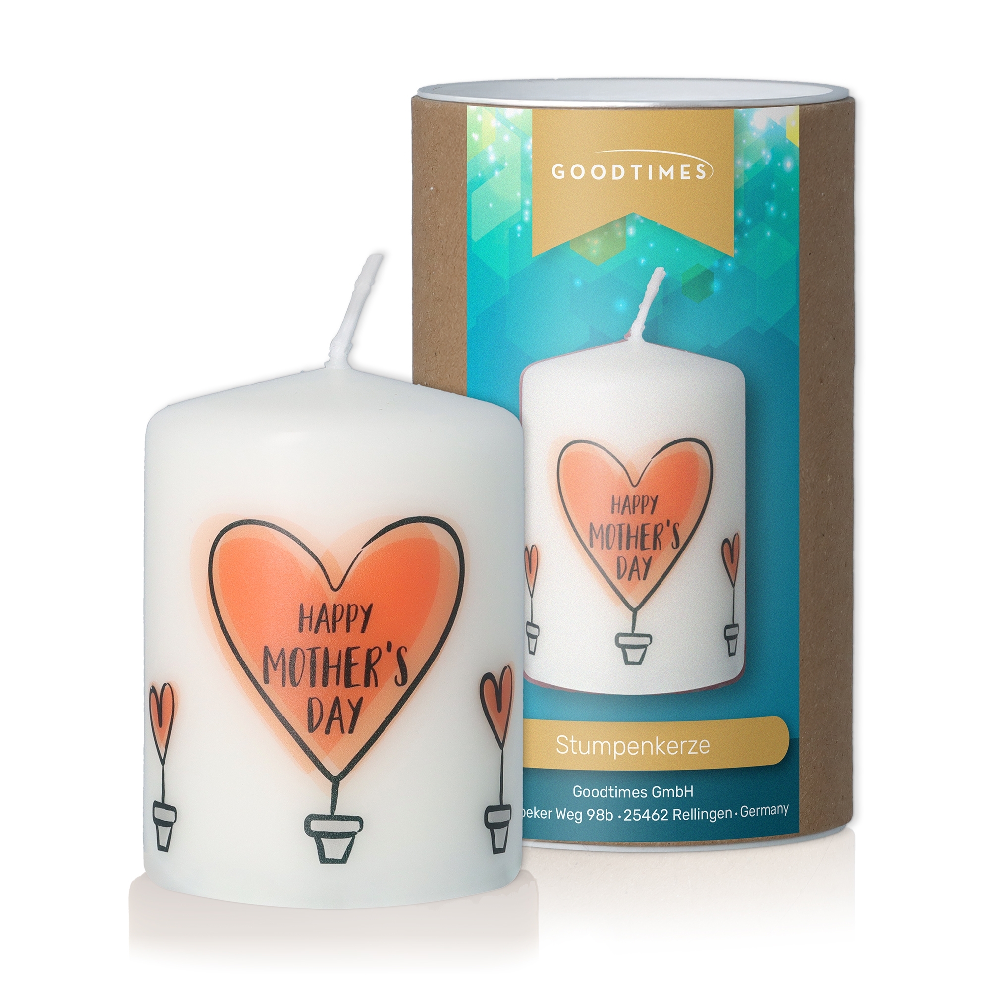 Stumpenkerze "Happy Mother´s Day" Weiß Kerze