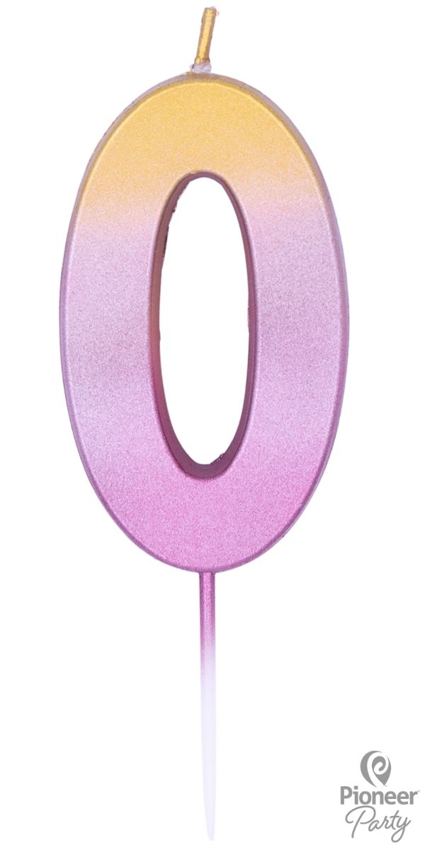 Zahlenkerze "0", Rosa/Gold Zahlenkerze "0", Rosa/Gold