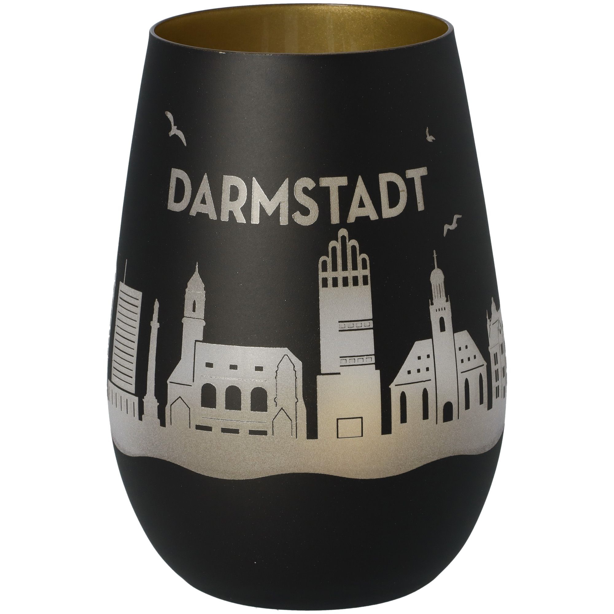 Windlicht Skyline Darmstadt Schwarz/Gold