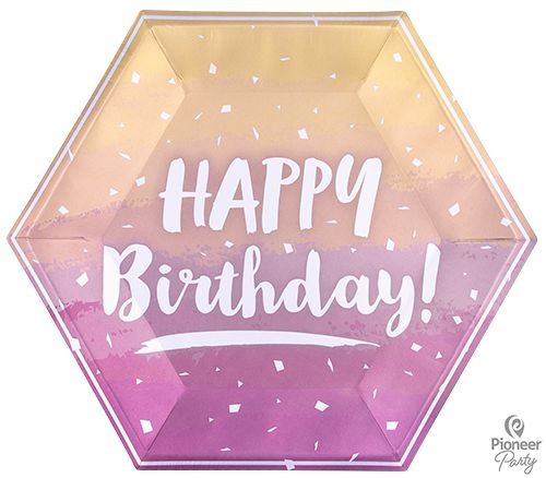 8 Pappteller, Konfetti "Happy Birthday" Rosa/Gold 8 Pappteller, Konfetti "Happy Birthday" Rosa/Gold