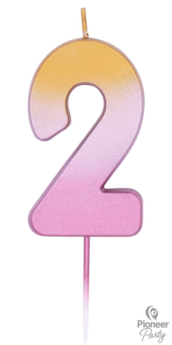 Zahlenkerze "2", Rosa/Gold Zahlenkerze "2", Rosa/Gold