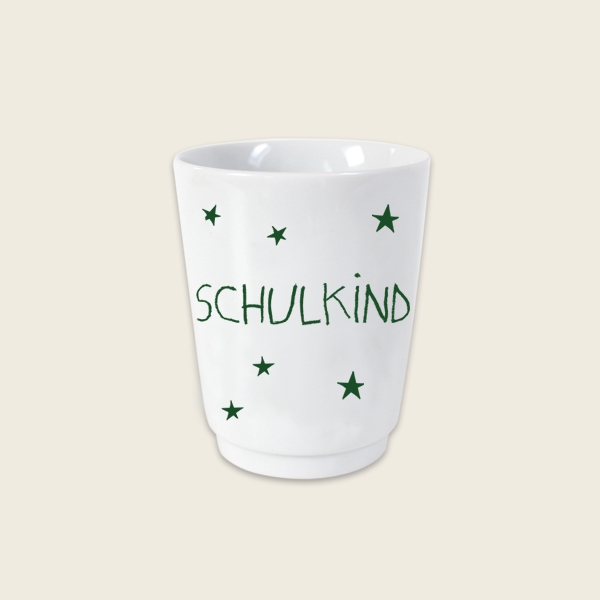 Einschulung - Porzellanbecher "Schulkind", Grün Einschulung - Porzellanbecher "Schulkind", Grün