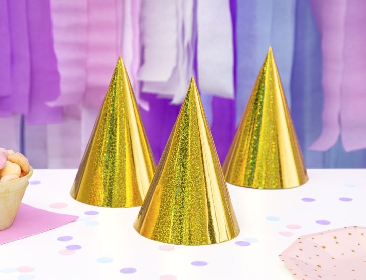 6 Partyhütchen Holographic Gold 6 Partyhütchen Holographic Gold