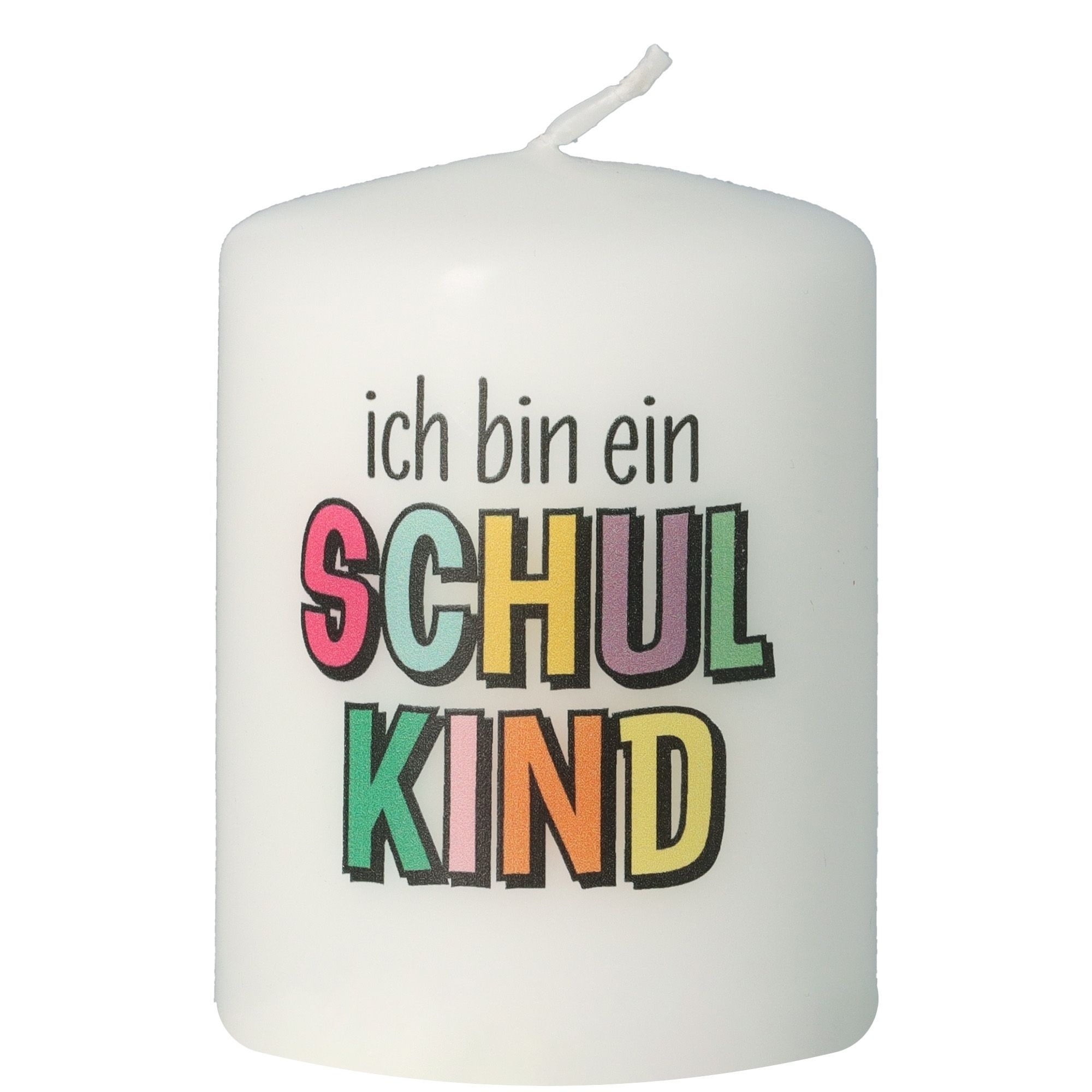 Stumpenkerze Weiß "Ich bin ein Schulkind" Stumpenkerze Weiß "Ich bin ein Schulkind"