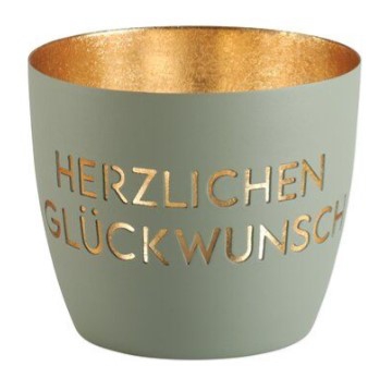 Madras Windlicht "Herzlichen Glückwunsch" Grau/Gold - M Madras Windlicht "Herzlichen Glückwunsch" Grau/Gold - M