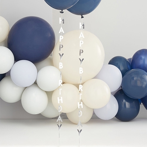 balloons, balloon arch, party decor, white balloons, blue balloons