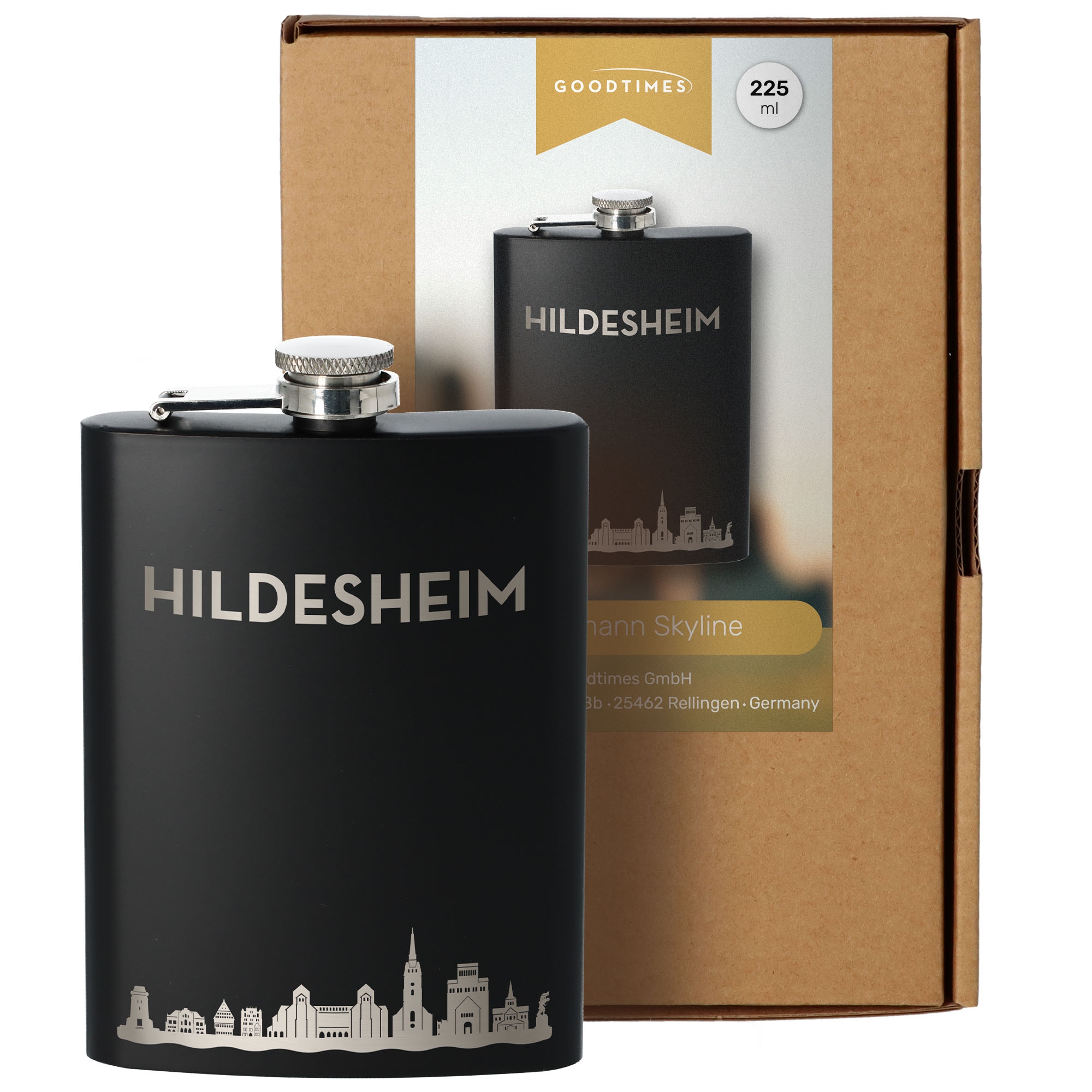 Flachmann Skyline Hildesheim Schwarz 225ml Flasche, Kosmetik, Parfüm
