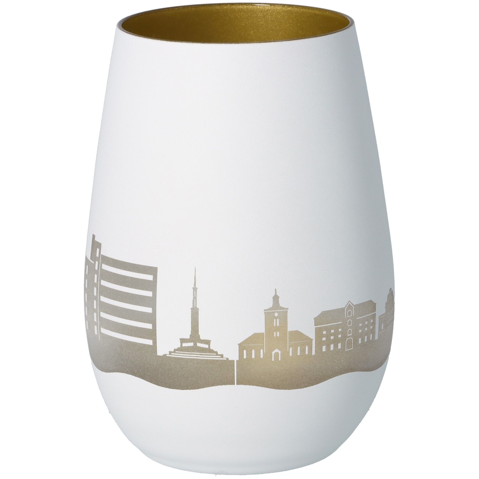 Windlicht Skyline Rendsburg Weiß/Gold Töpferei, Porzellan, Lampe, Glas, Vase