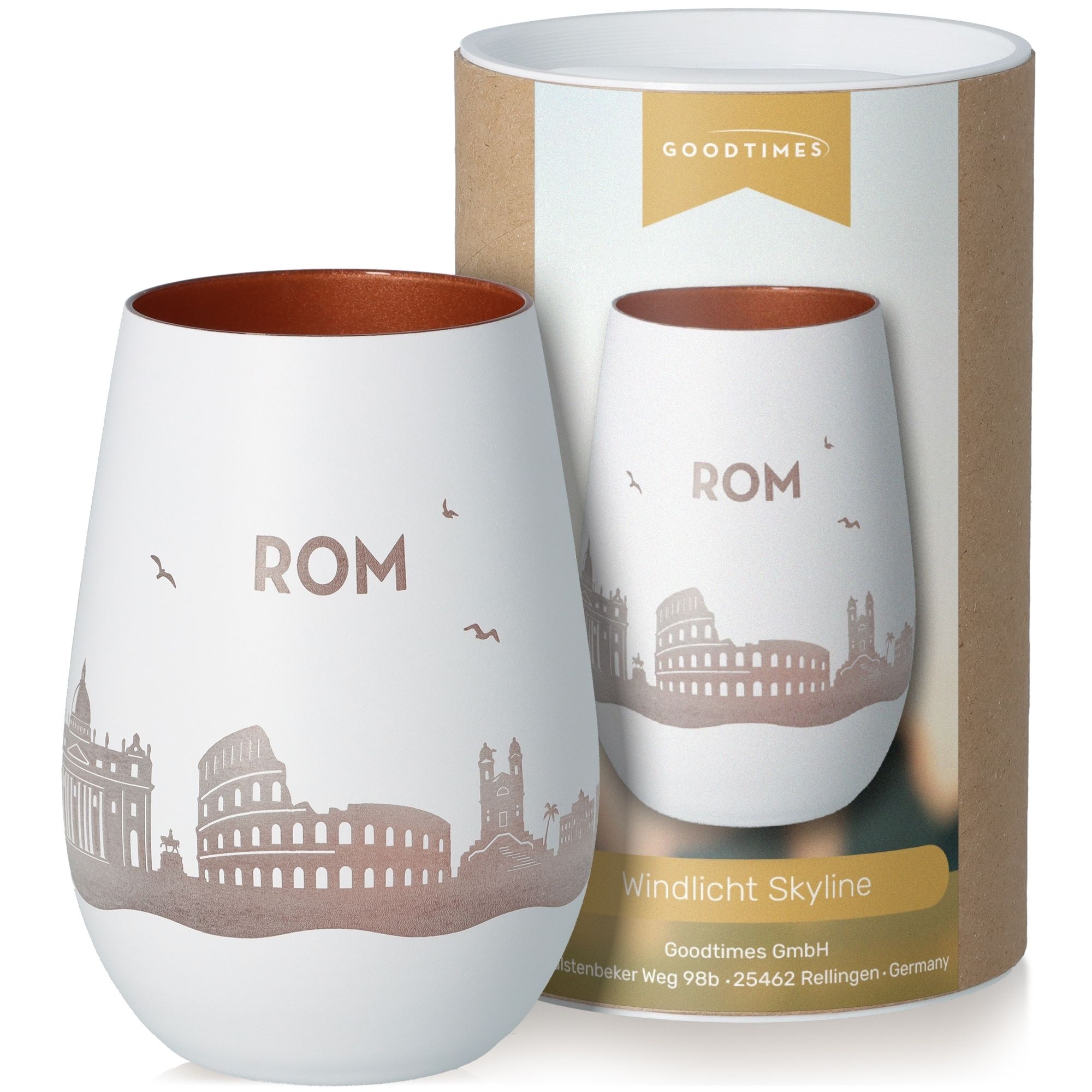 Windlicht Skyline Rom Weiß/Bronze Töpferei, Krug, Tasse, Vase, Porzellan
