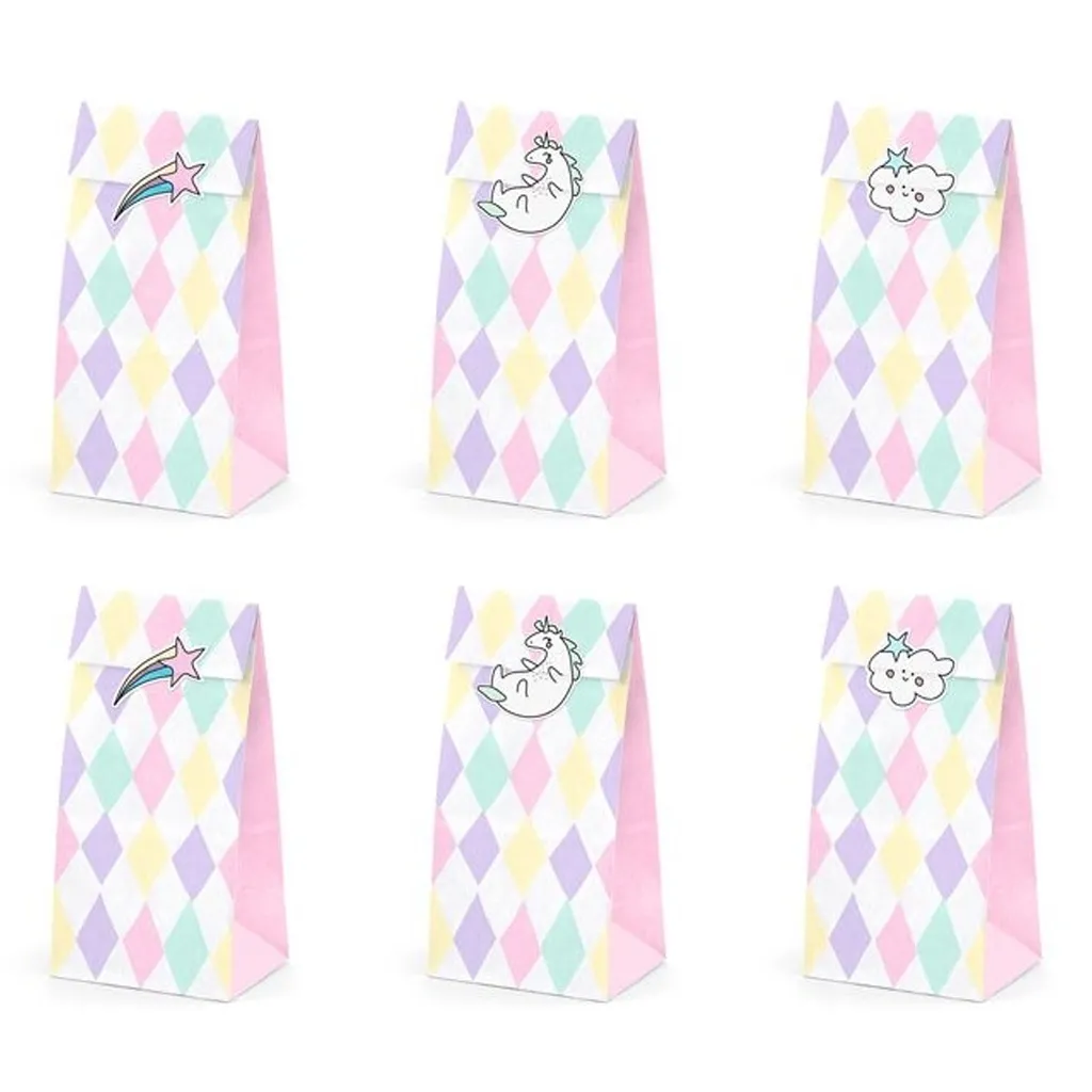 Einhorn - 6 Gastgeschenktüten mit Stickern
