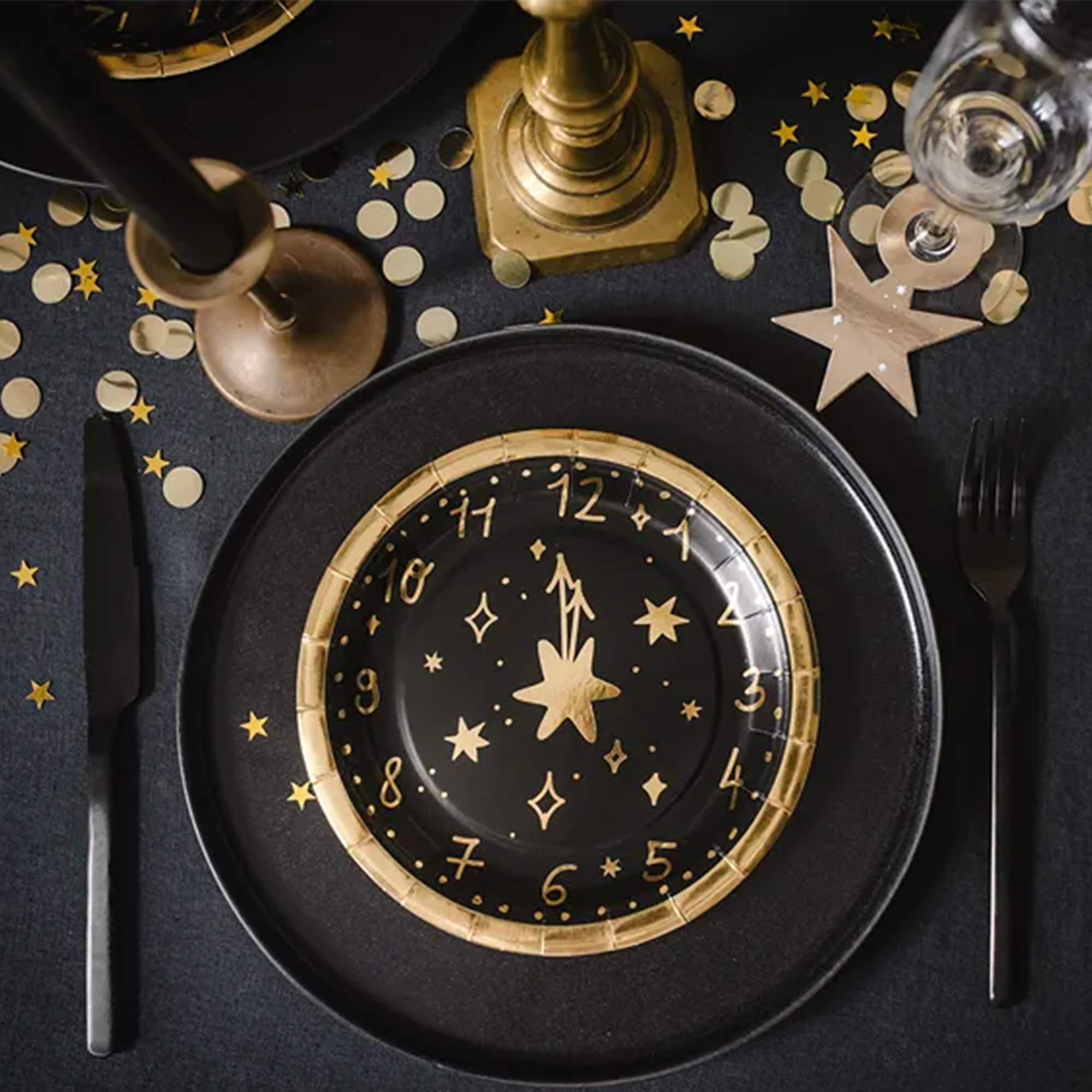Silvester Uhr - 6 Pappteller, klein Silvester Uhr - 6 Pappteller, klein