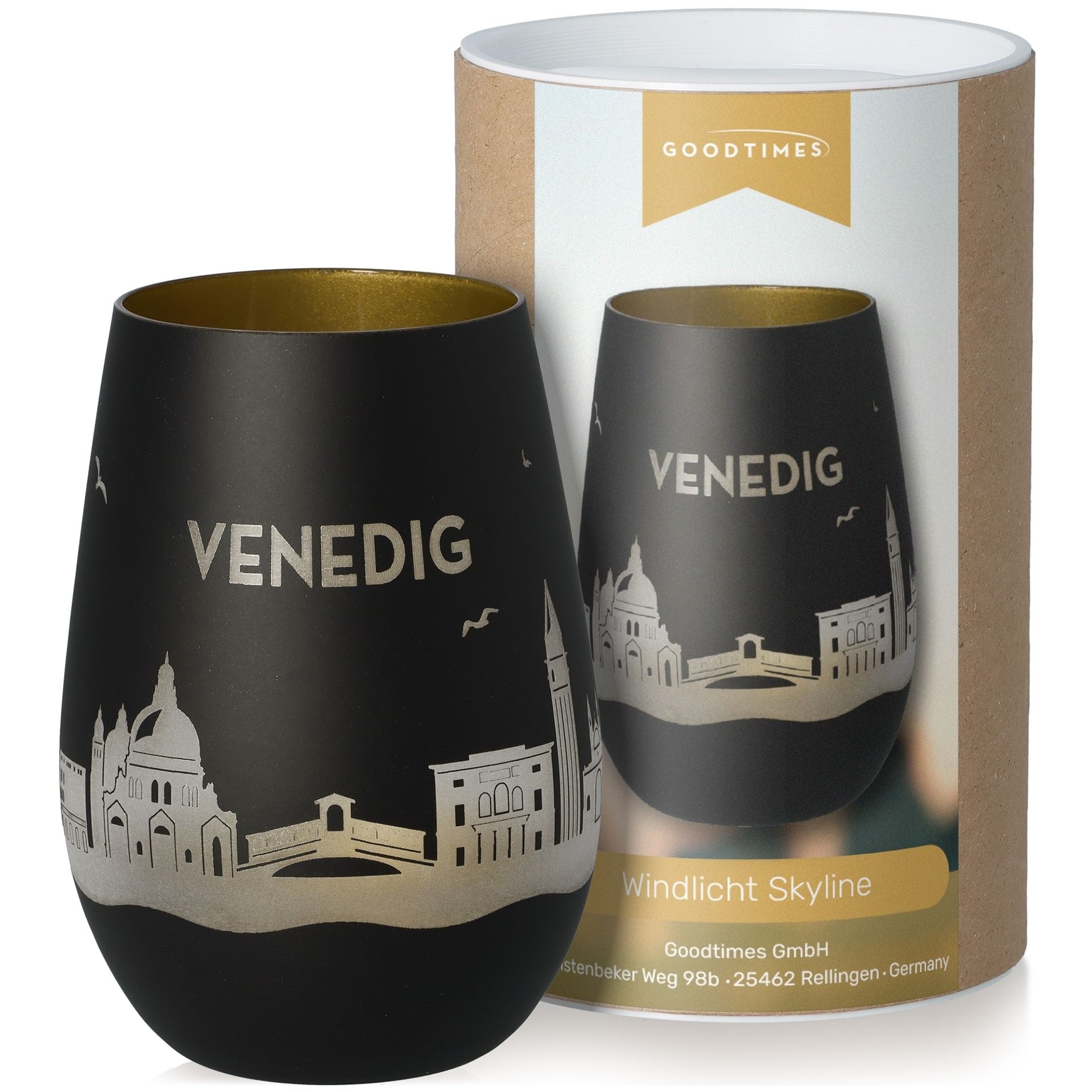 Windlicht Skyline Venedig Schwarz/Gold Krug, Töpferei