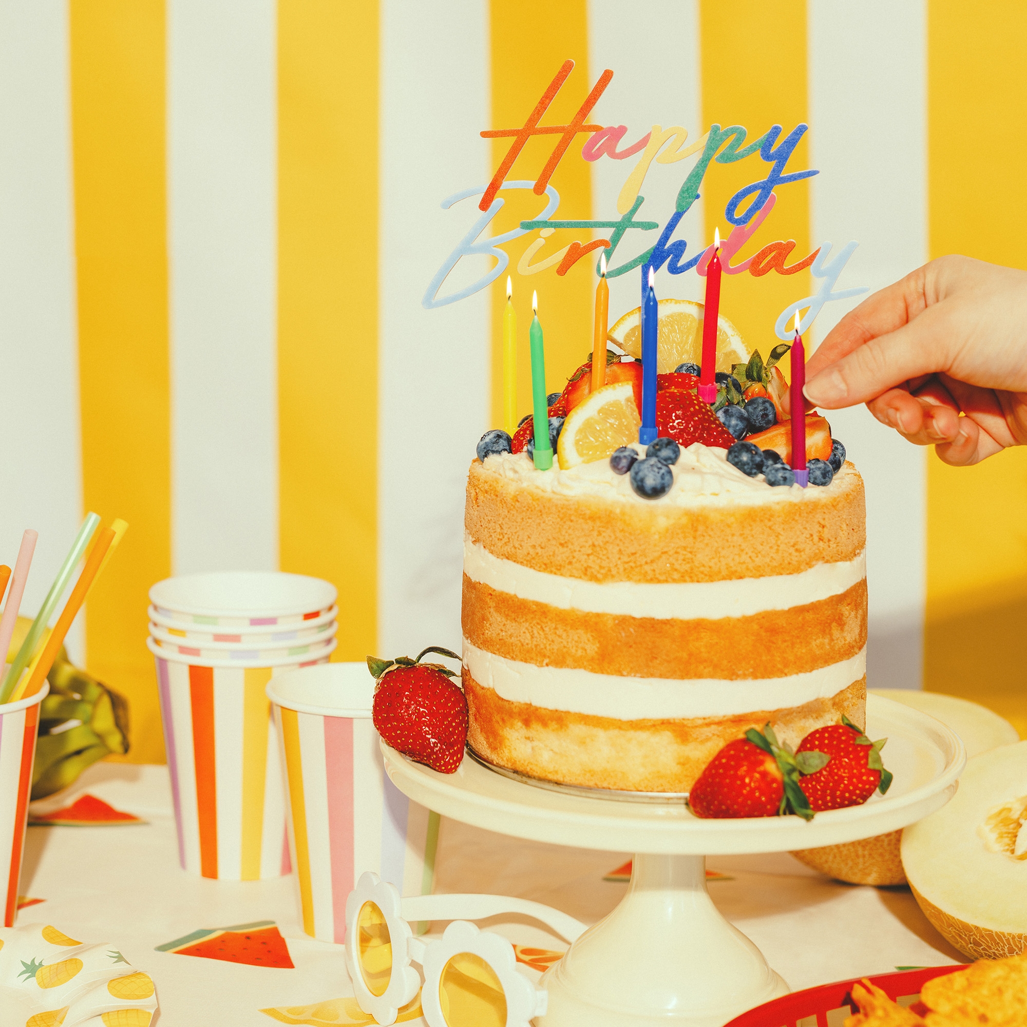 kuchen, naked cake, obst, kerzen, geburtstag