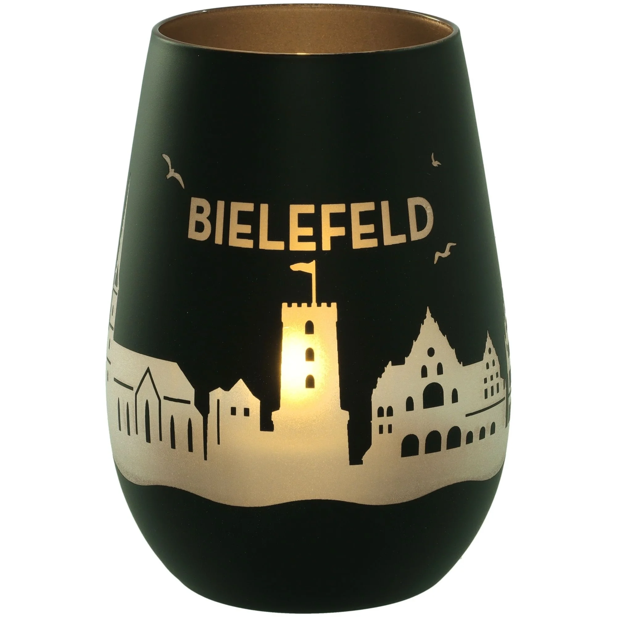 Vase, Glas, Schwarz, Gold, Stadtansicht