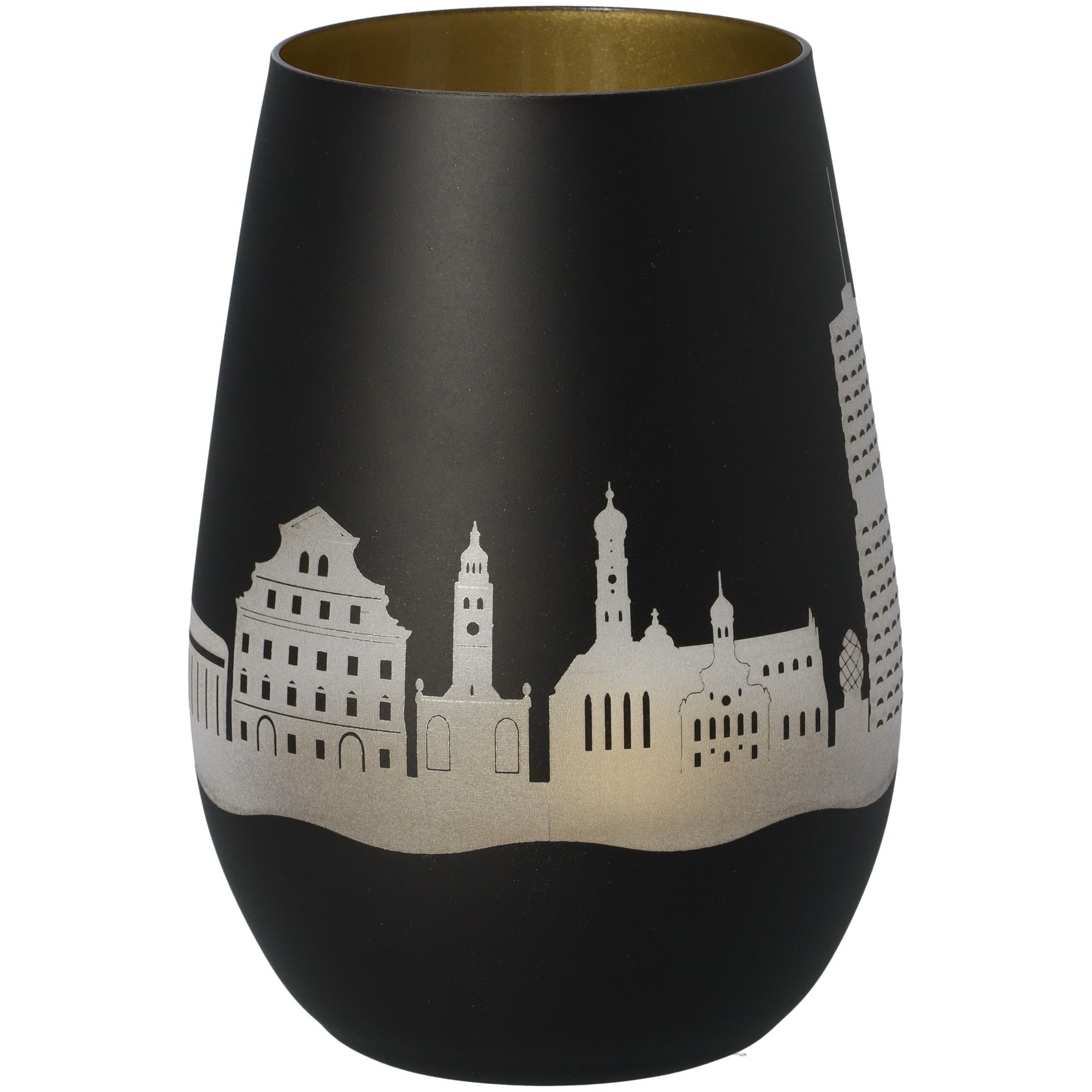 Windlicht Skyline Augsburg Schwarz/Gold Töpferei, Glas, Lampe