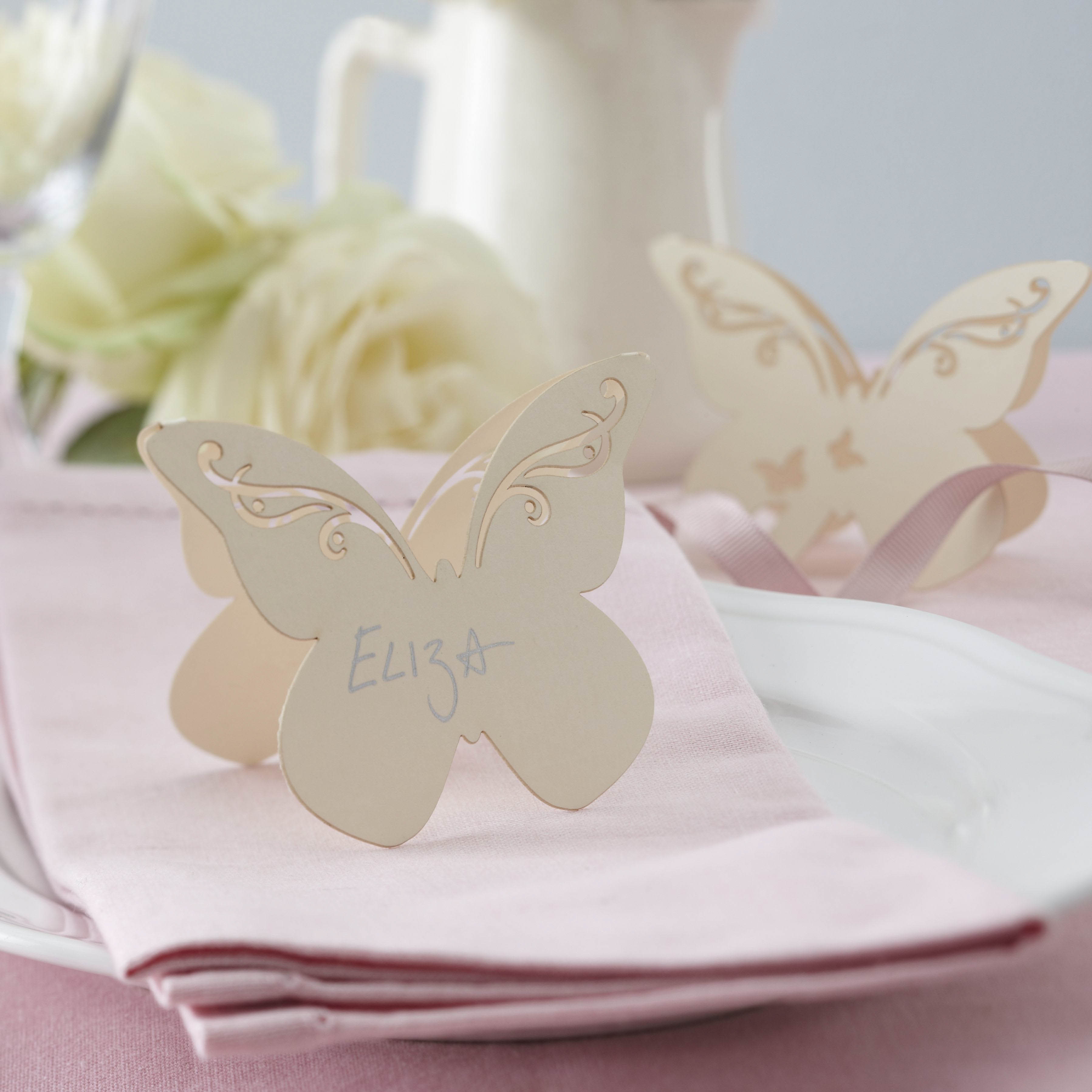 Flutter-by - 10 Schmetterling-Platzkarten Ivory