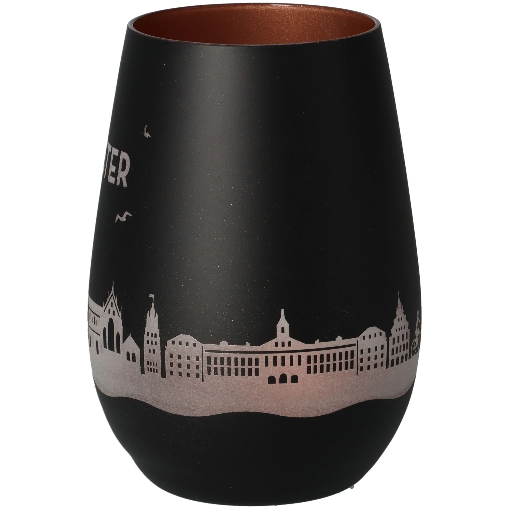 Vase, Schwarze Vase, Glasvase, Stadt Silhouette, Matt Schwarz