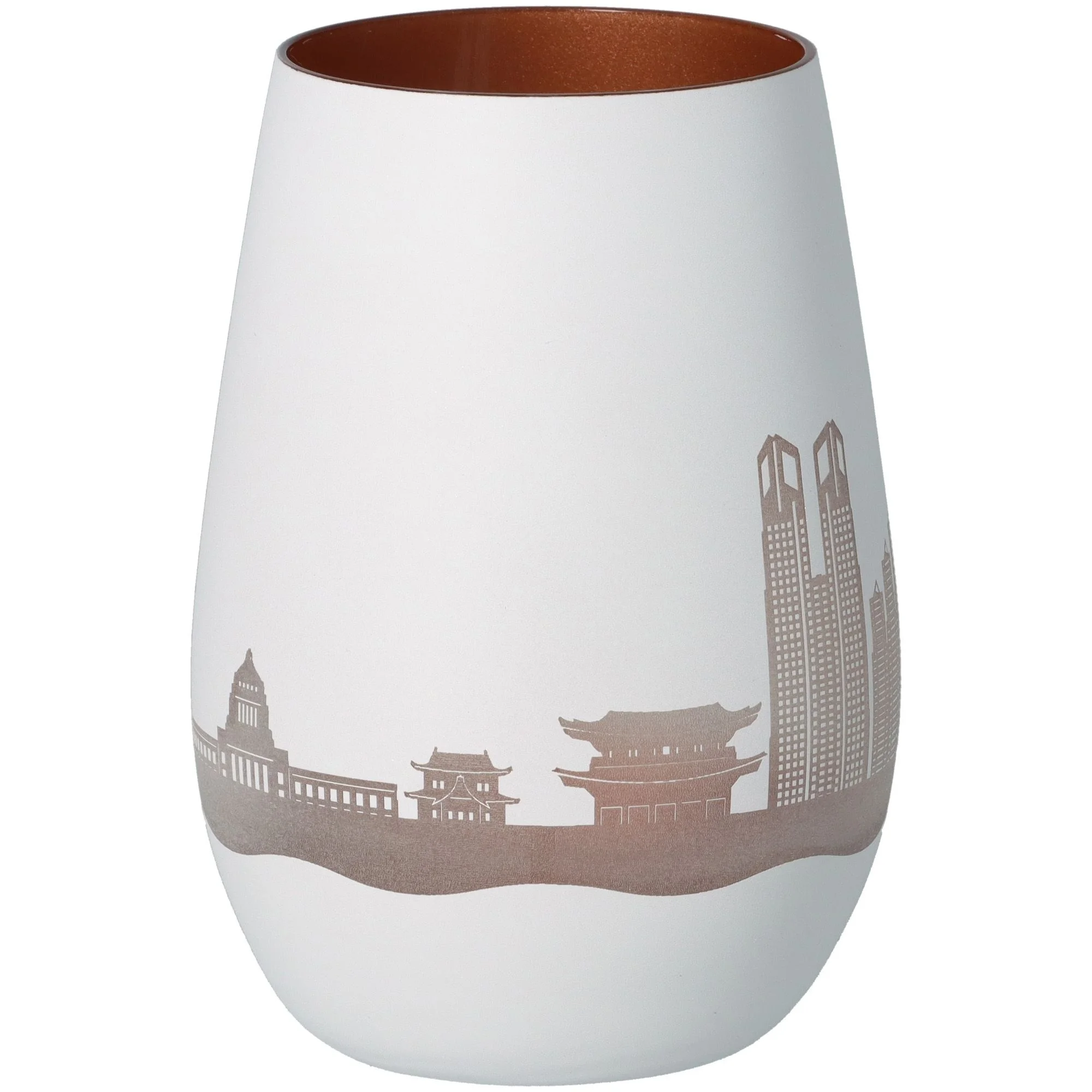 vase, keramik, weiß, stadtszenu, muster