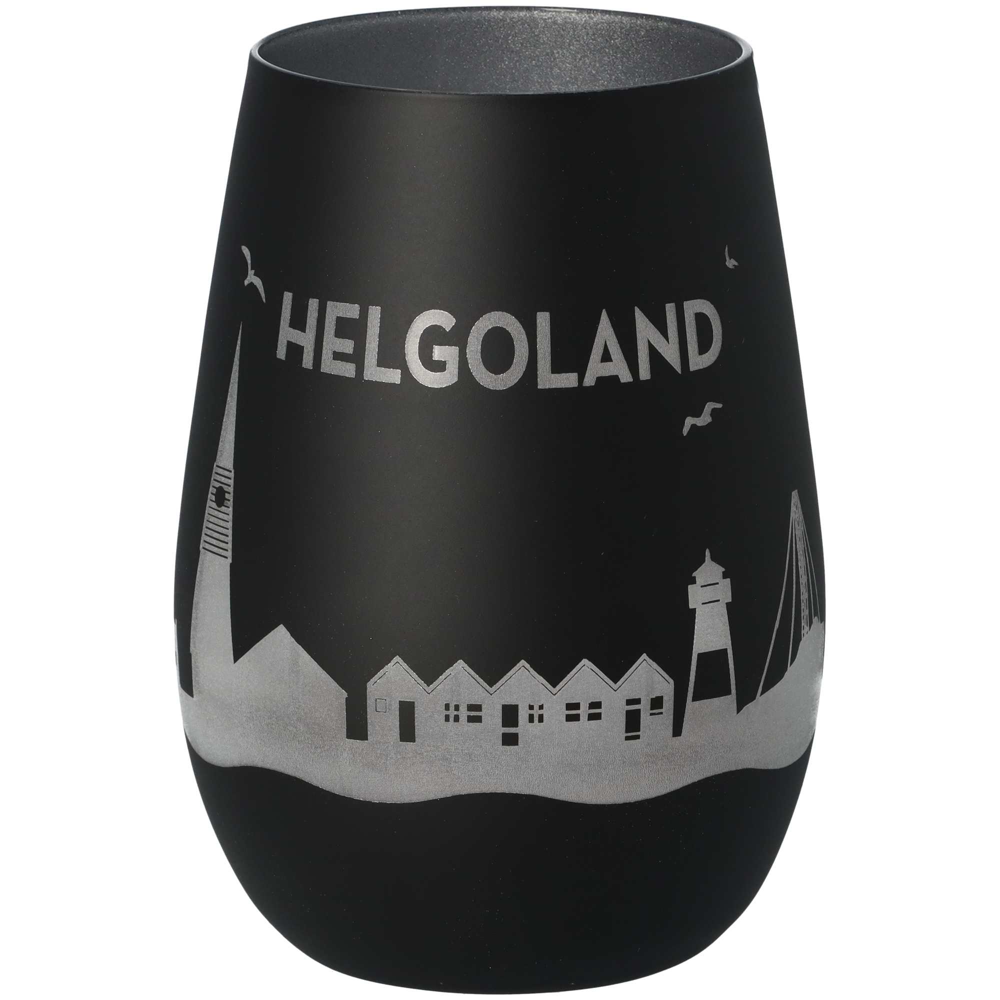 Windlicht Skyline Helgoland Schwarz/Silber