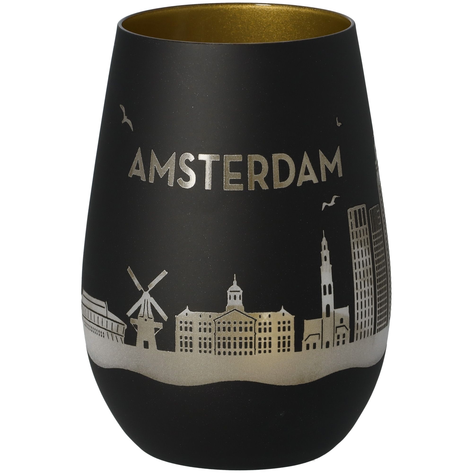 Windlicht Skyline Amsterdam Schwarz/Gold
