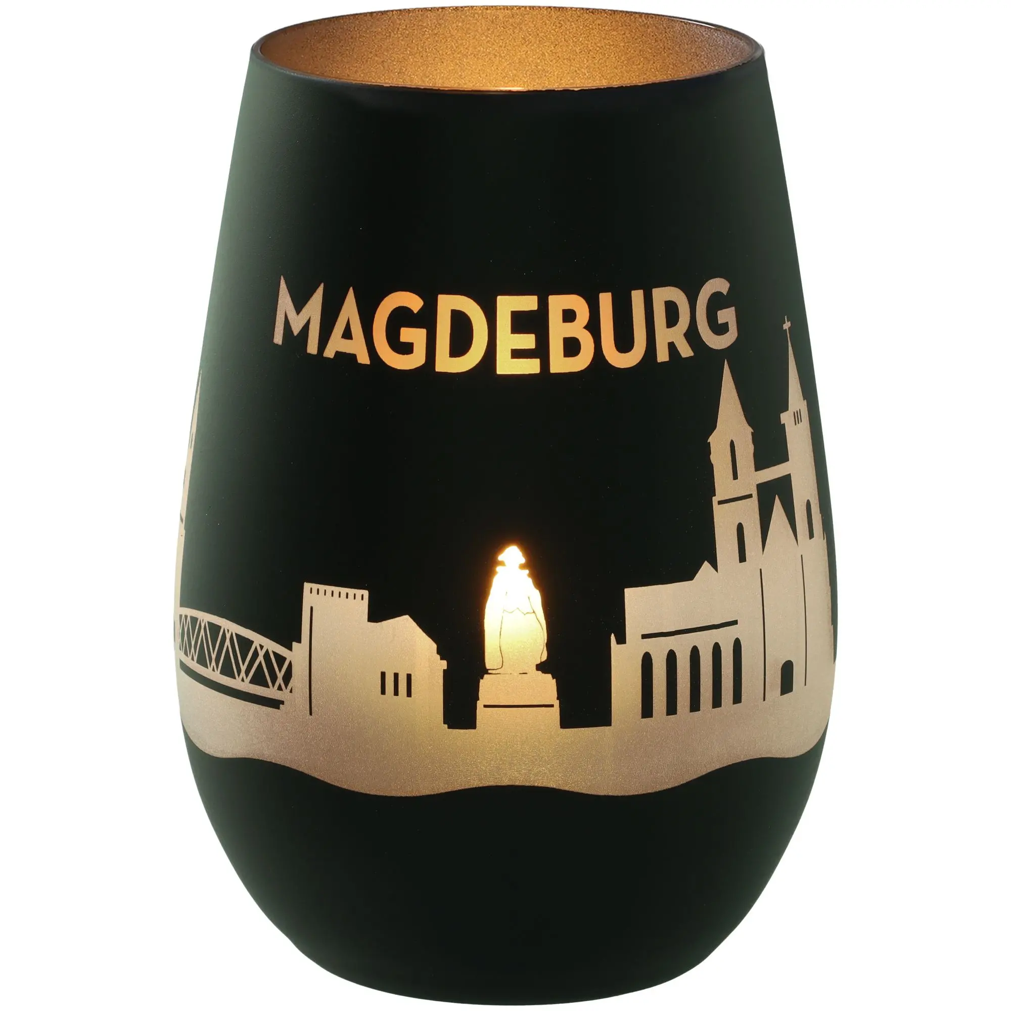 Windlicht Skyline Magdeburg Schwarz/Silber