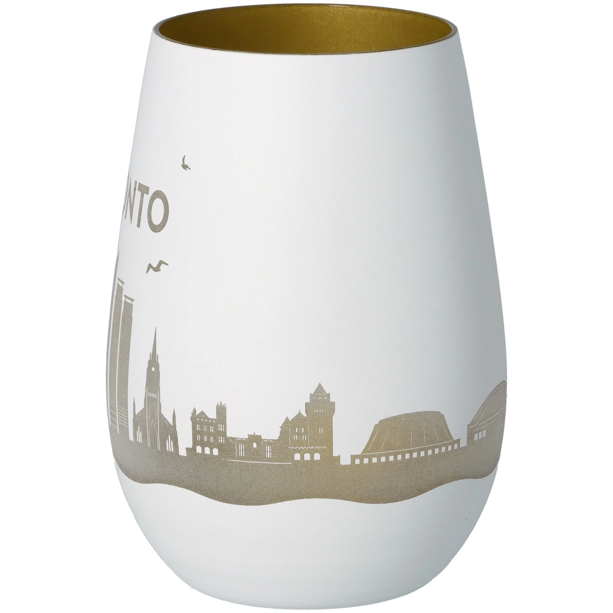 Vase, Weiß, City Skyline, Goldene Akzente, Keramik