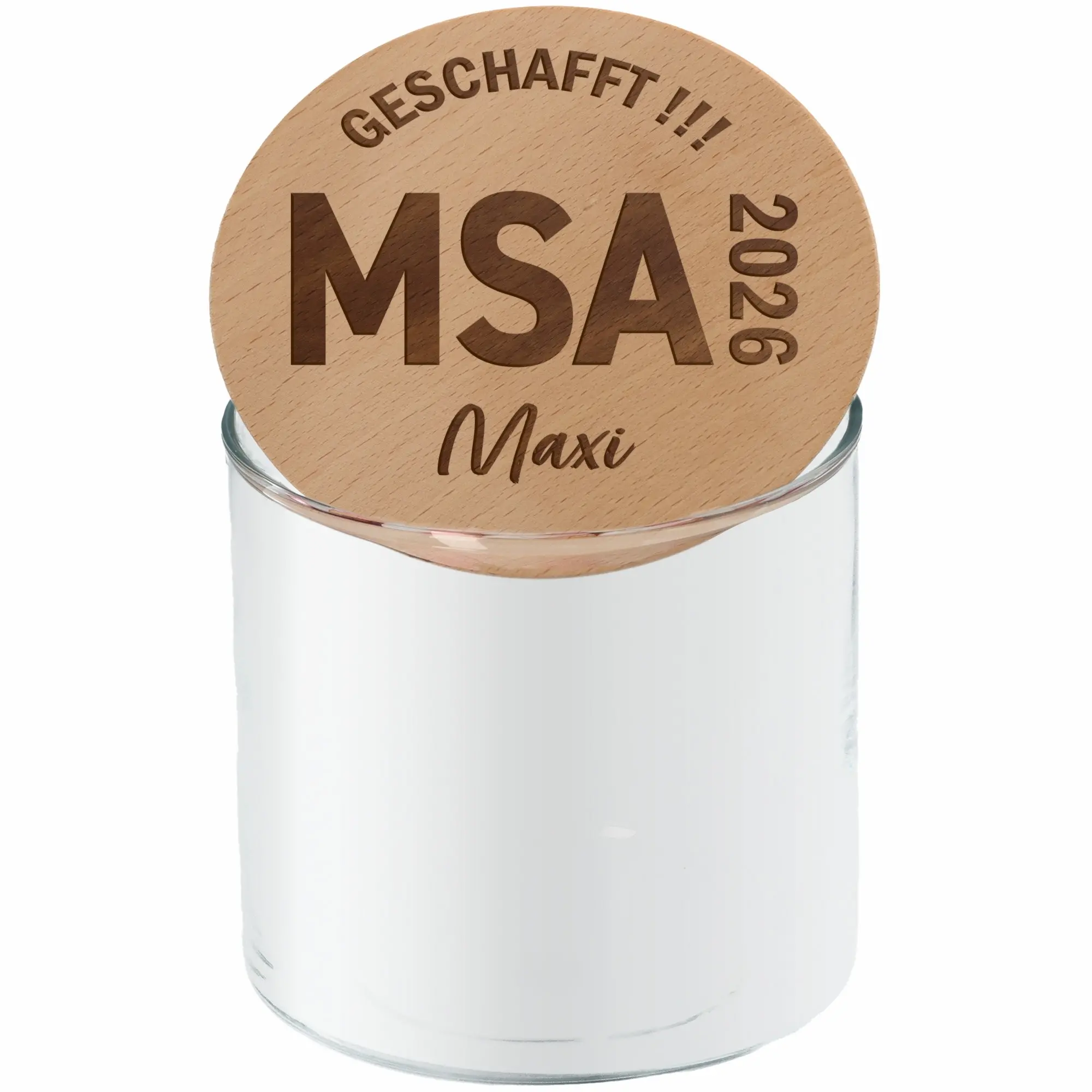 Keksdose, Holzdeckel, Holzdeckel mit Schrift, Glasbehälter, White jar