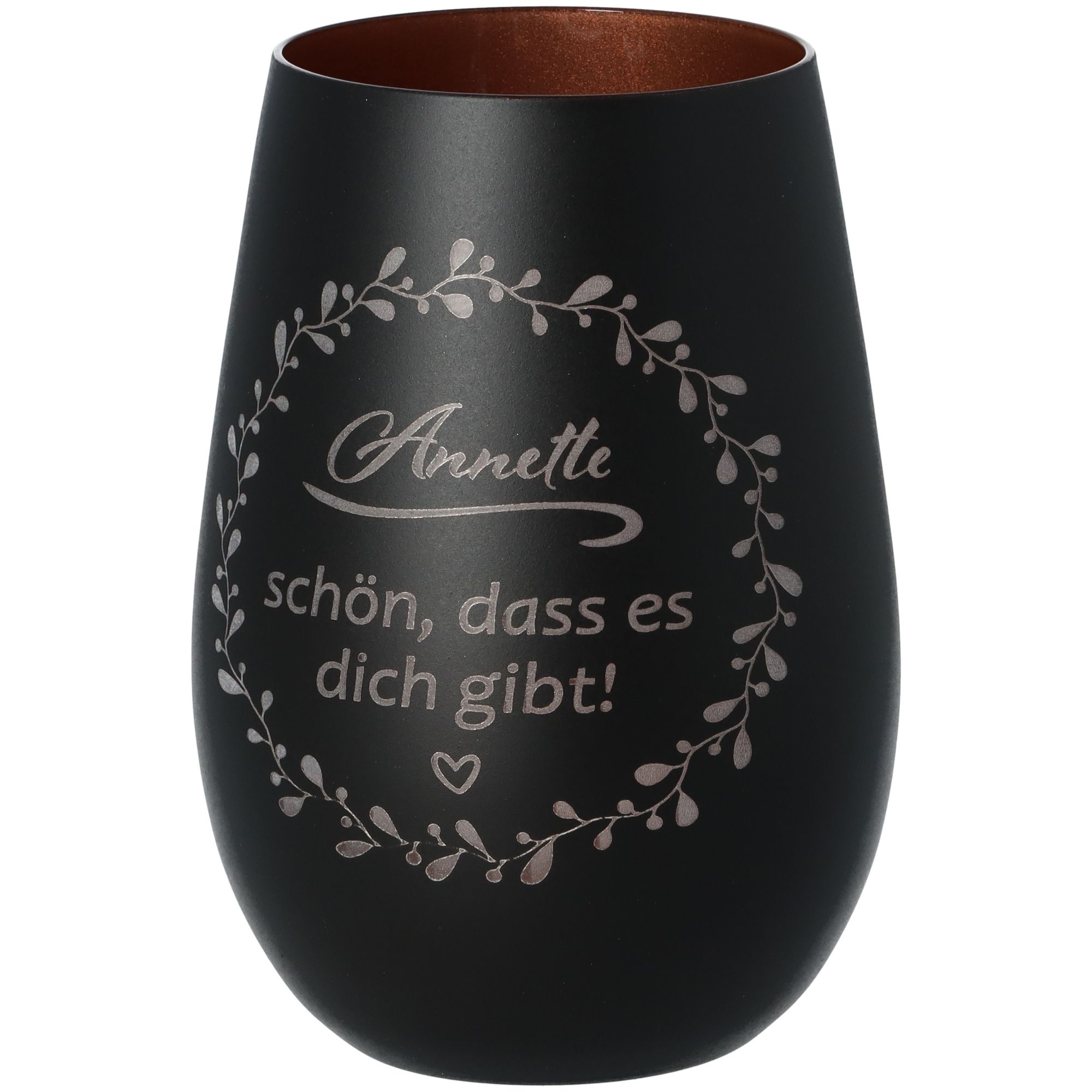 Windlicht Schön, dass es dich gibt "Name" Schwarz/Bronze 465ml