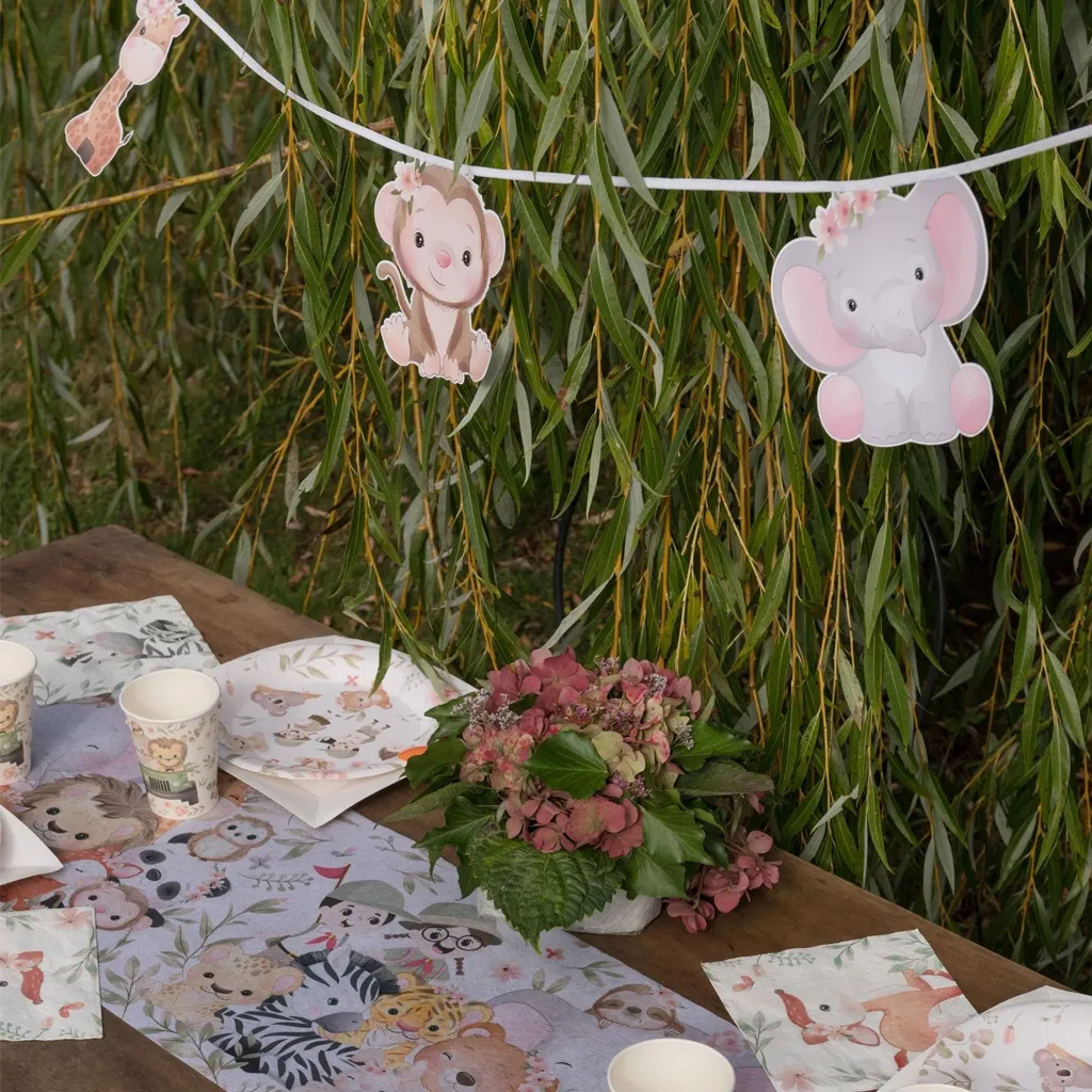 party-decor, girlande, elefant, tiermuster, tischdeko